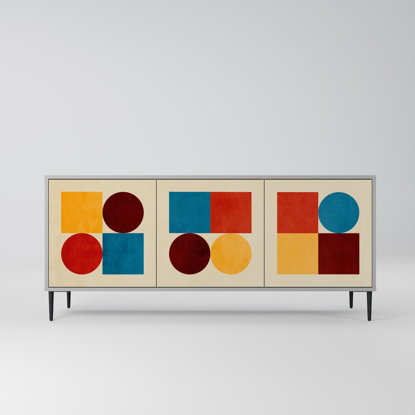 GEOMETRIC PUZZLE 3-Door Sideboard in Grey Finish
