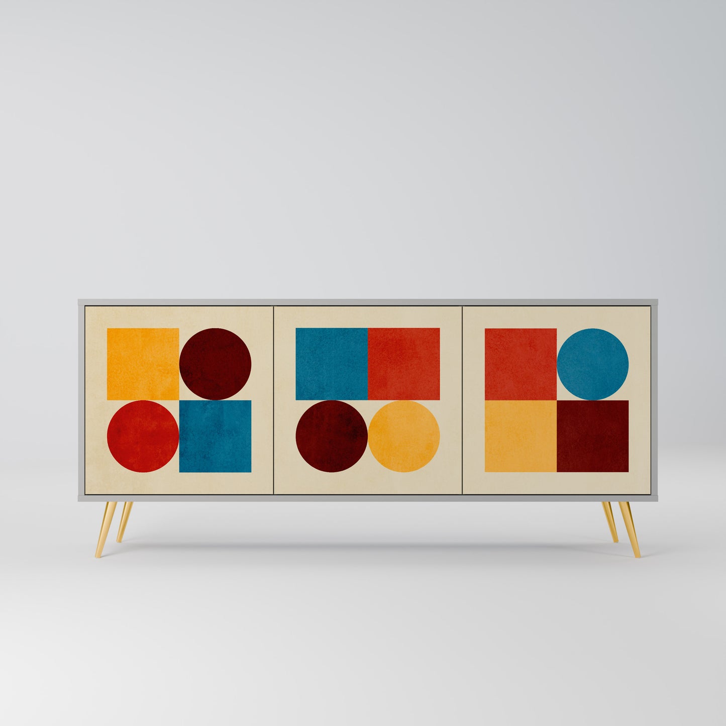 GEOMETRIC PUZZLE 3-Door Sideboard in Grey Finish