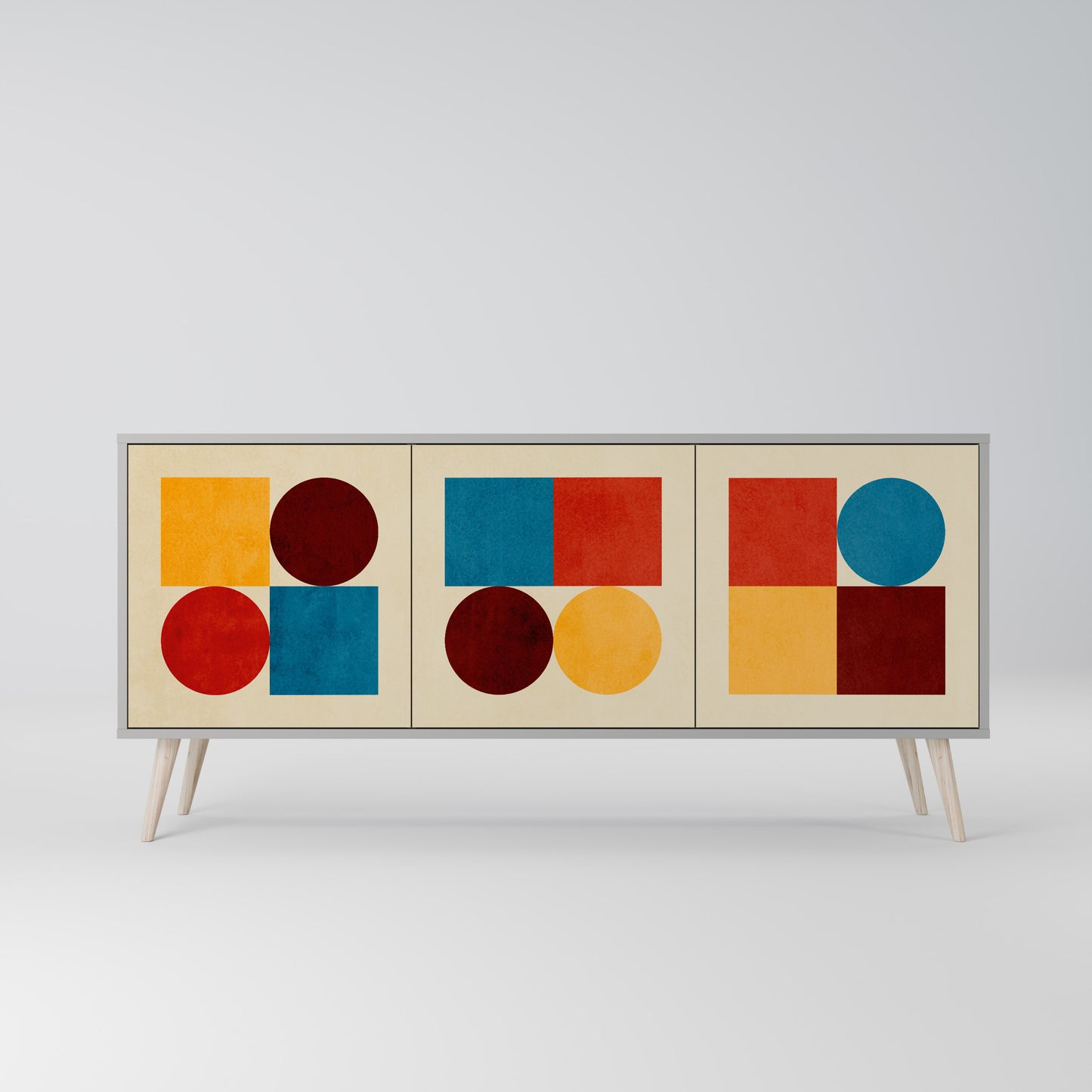 GEOMETRIC PUZZLE 3-Door Sideboard in Grey Finish