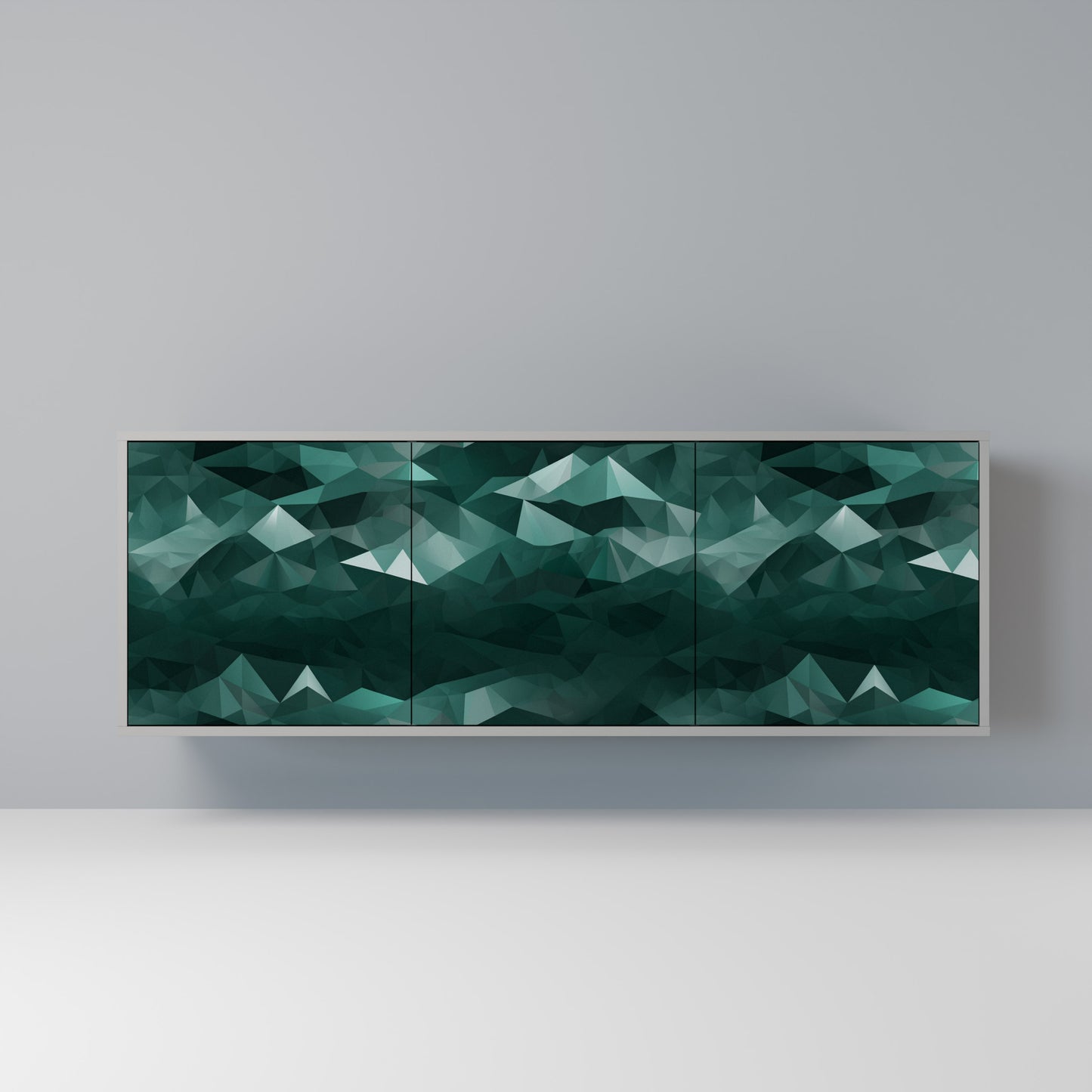 POLYGONAL FLOATING 3-Door Sideboard in Grey Finish