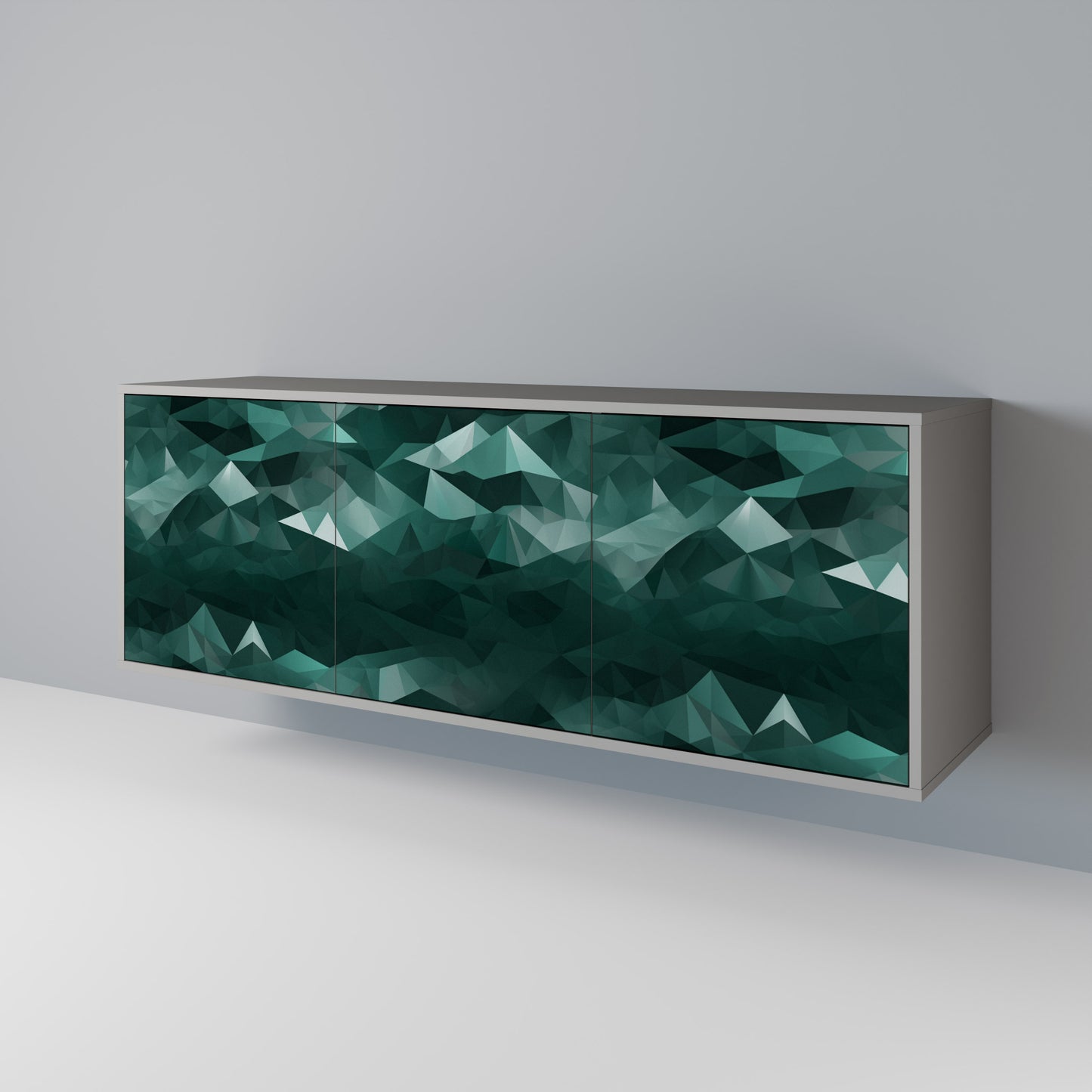 POLYGONAL FLOATING 3-Door Sideboard in Grey Finish