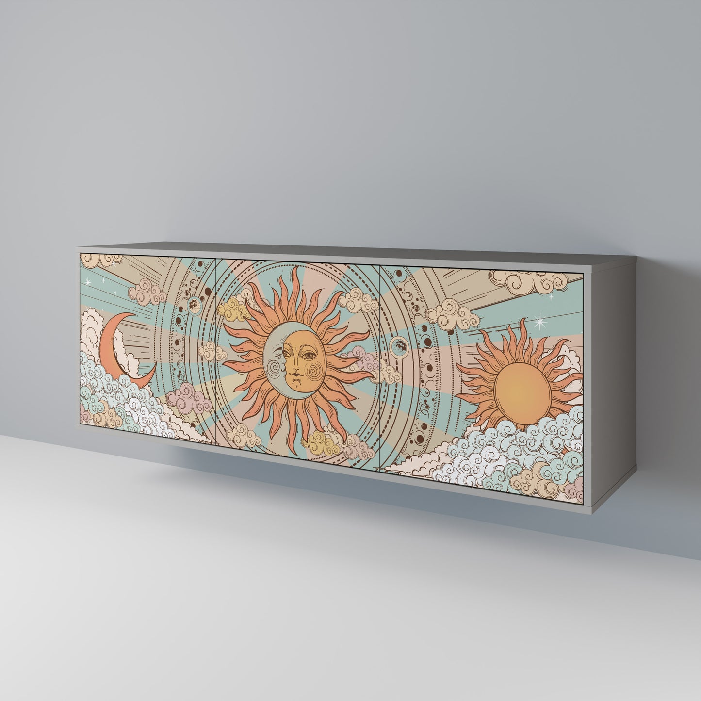 MYSTICAL STRUCTURE 3-Door Sideboard in Grey Finish