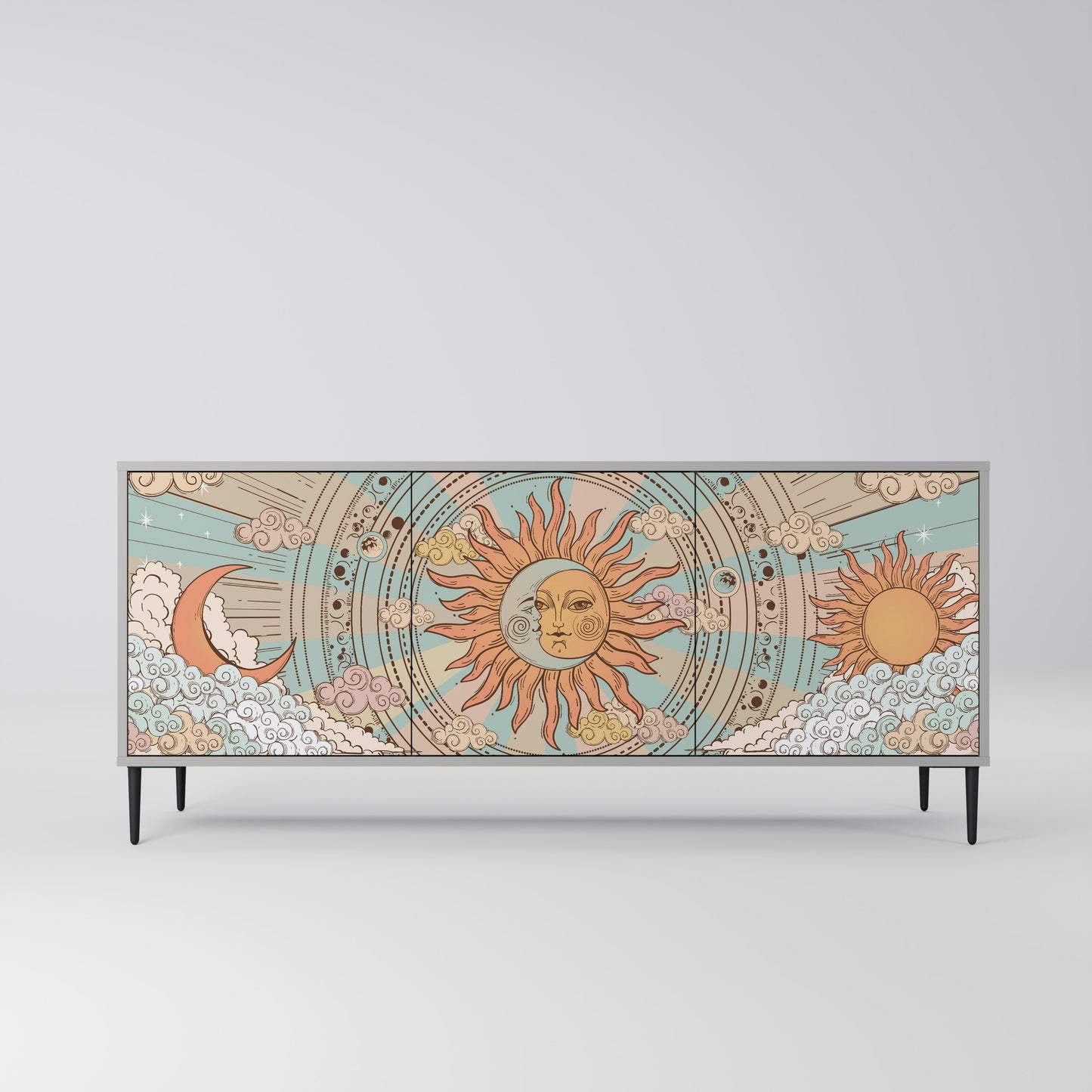 MYSTICAL STRUCTURE 3-Door Sideboard in Grey Finish