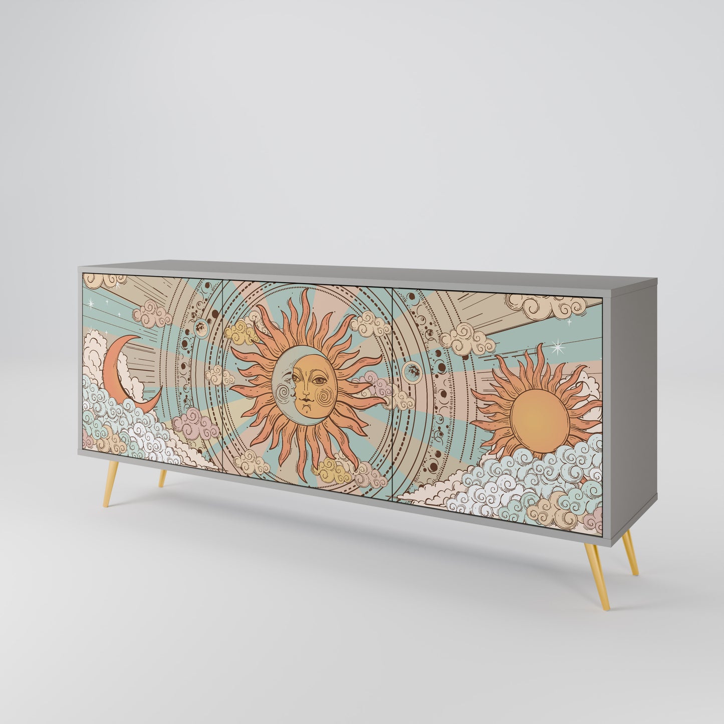 MYSTICAL STRUCTURE 3-Door Sideboard in Grey Finish