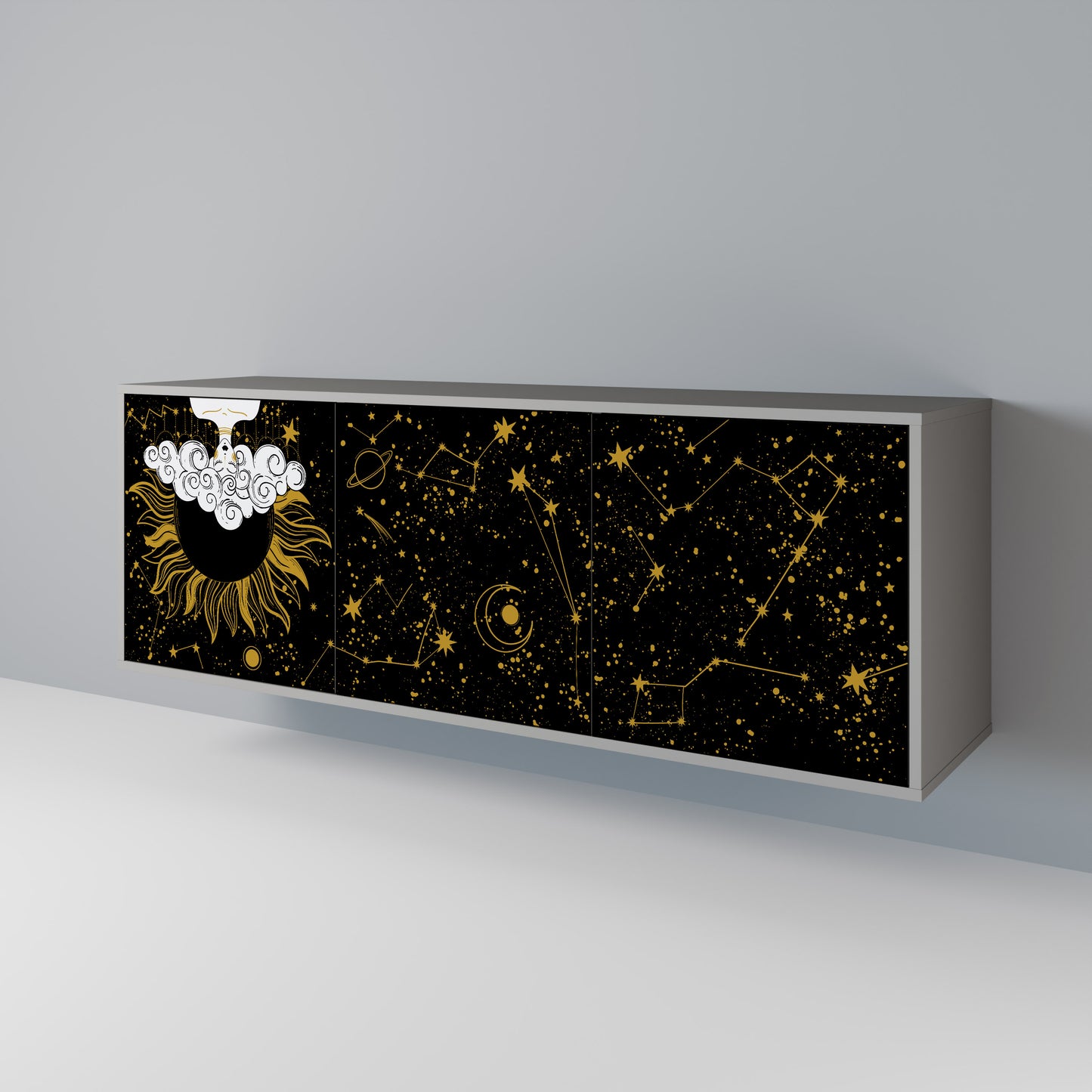 STELLAR CONSTELLATIONS 3-dörrars skänk i grå finish
