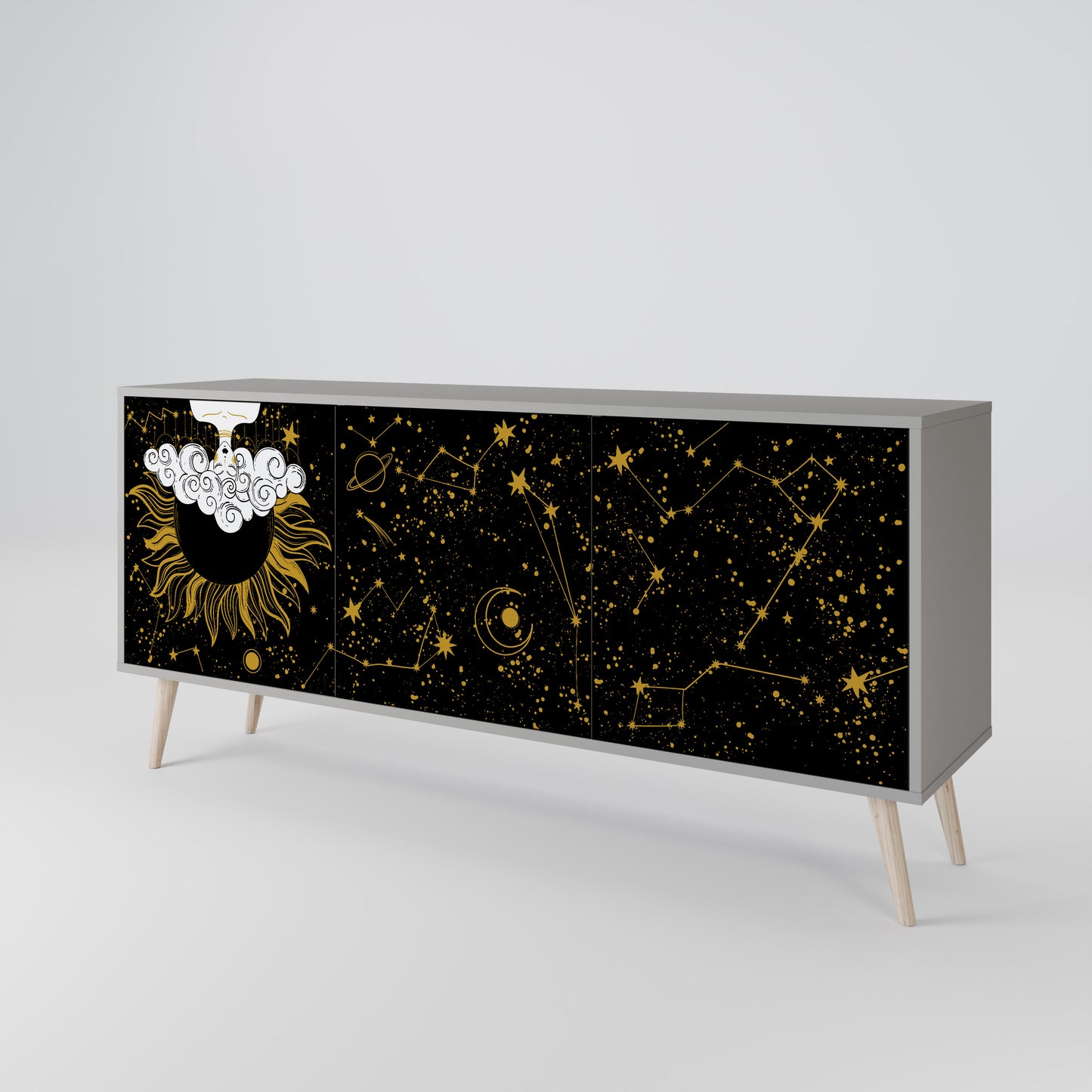 STELLAR CONSTELLATIONS 3-dörrars skänk i grå finish