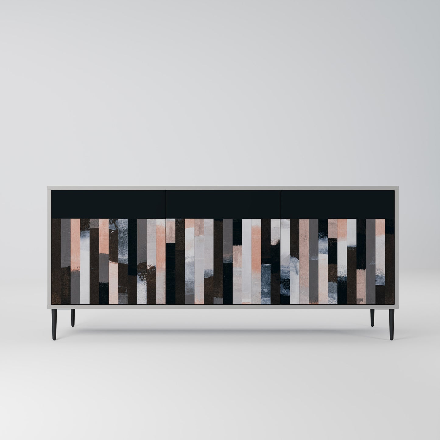 COLLAGE OF RECTANGLES 3-Door Sideboard in Grey Finish