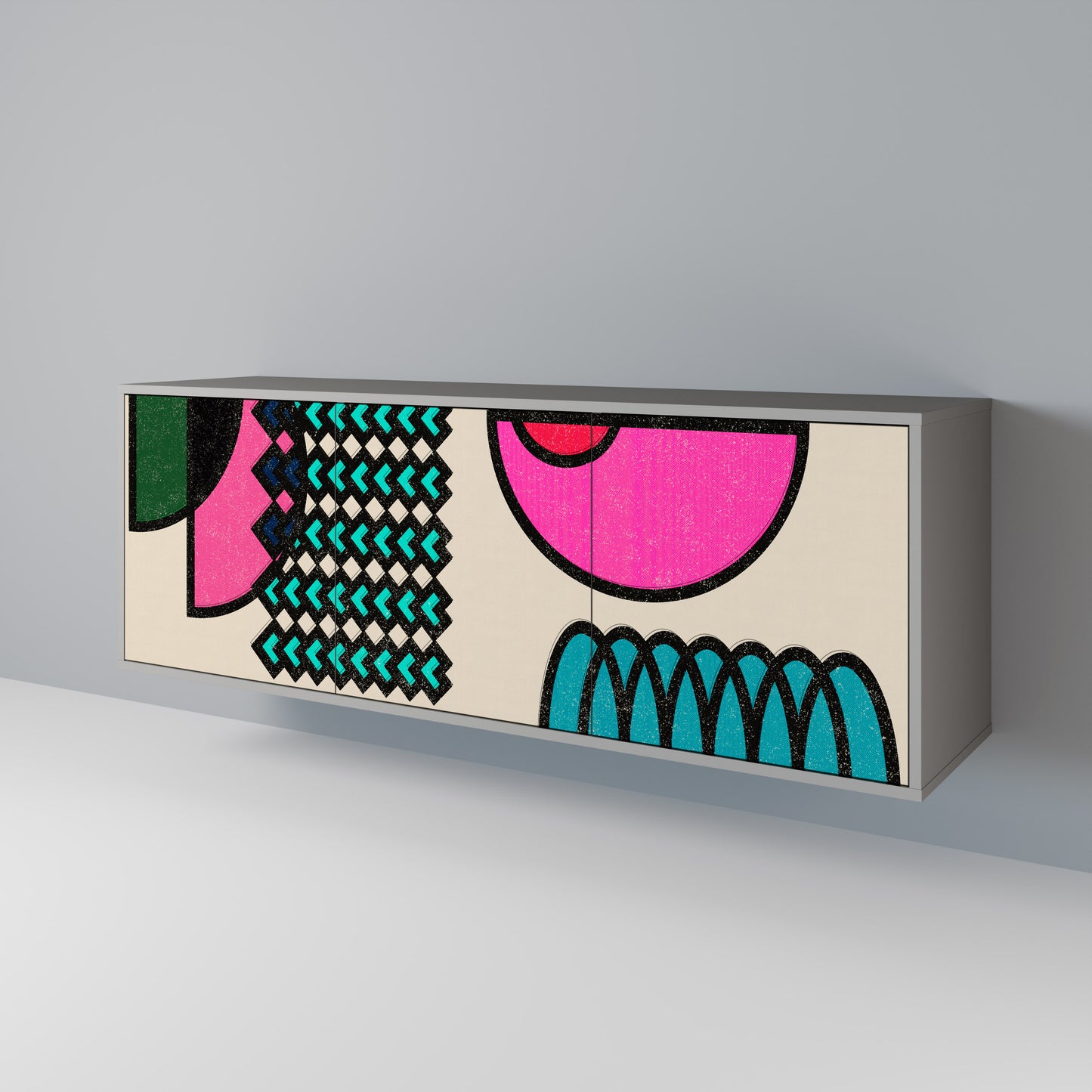 GEOMETRIC RHAPSODY 3-Door Sideboard in Grey Finish