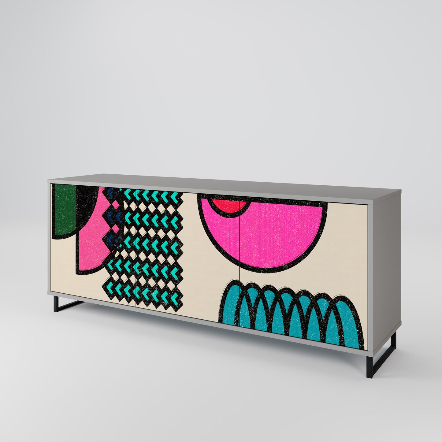 GEOMETRIC RHAPSODY 3-Door Sideboard in Grey Finish