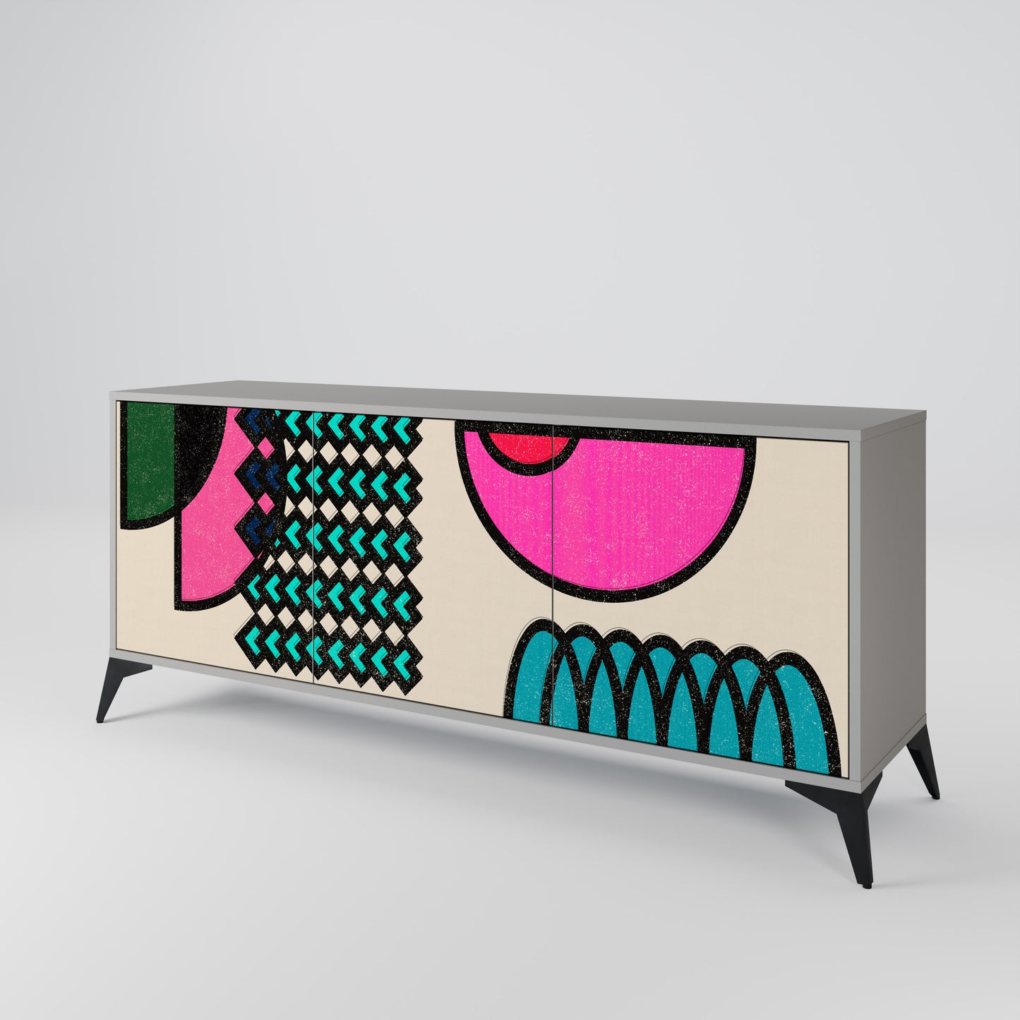 GEOMETRIC RHAPSODY 3-Door Sideboard in Grey Finish