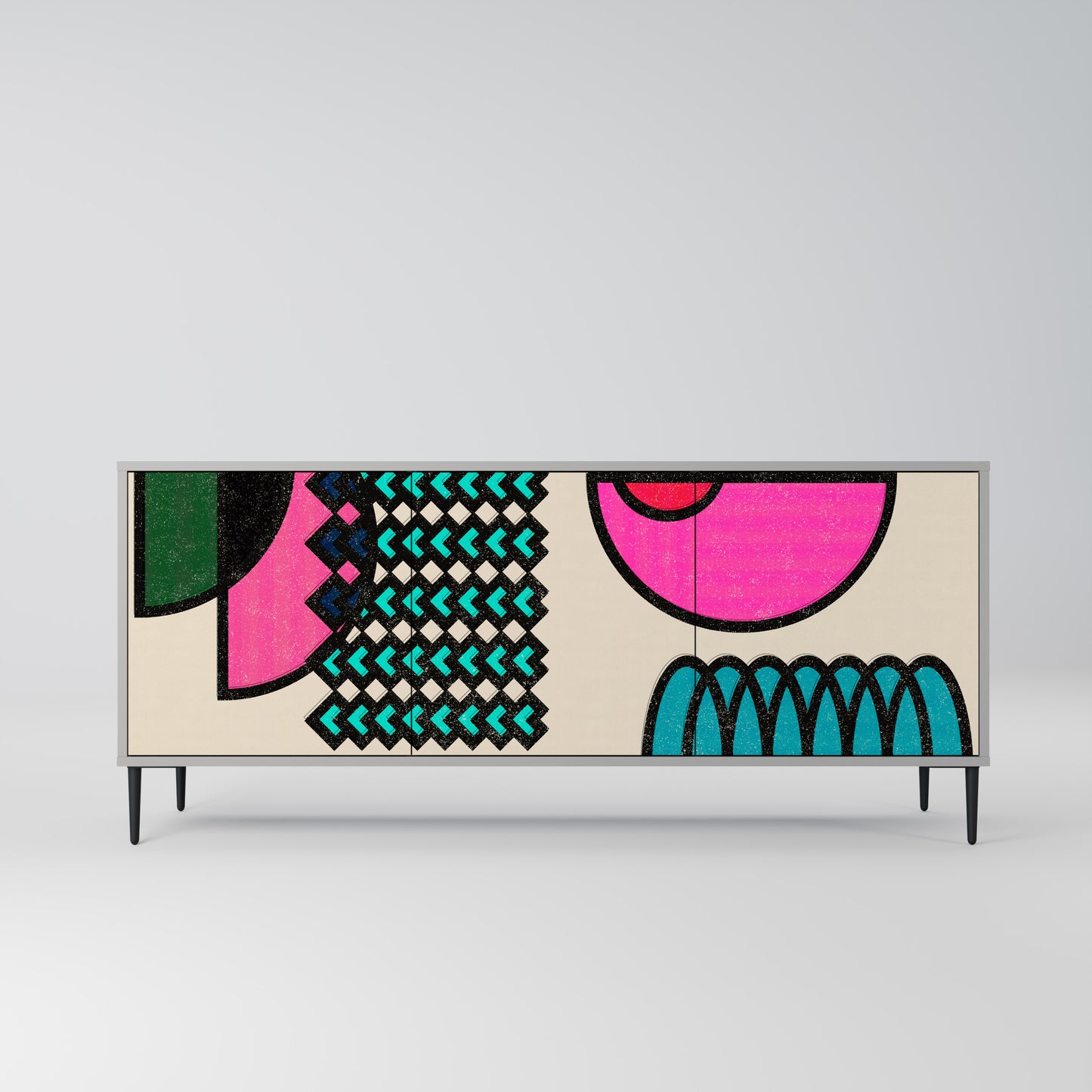 GEOMETRIC RHAPSODY 3-Door Sideboard in Grey Finish