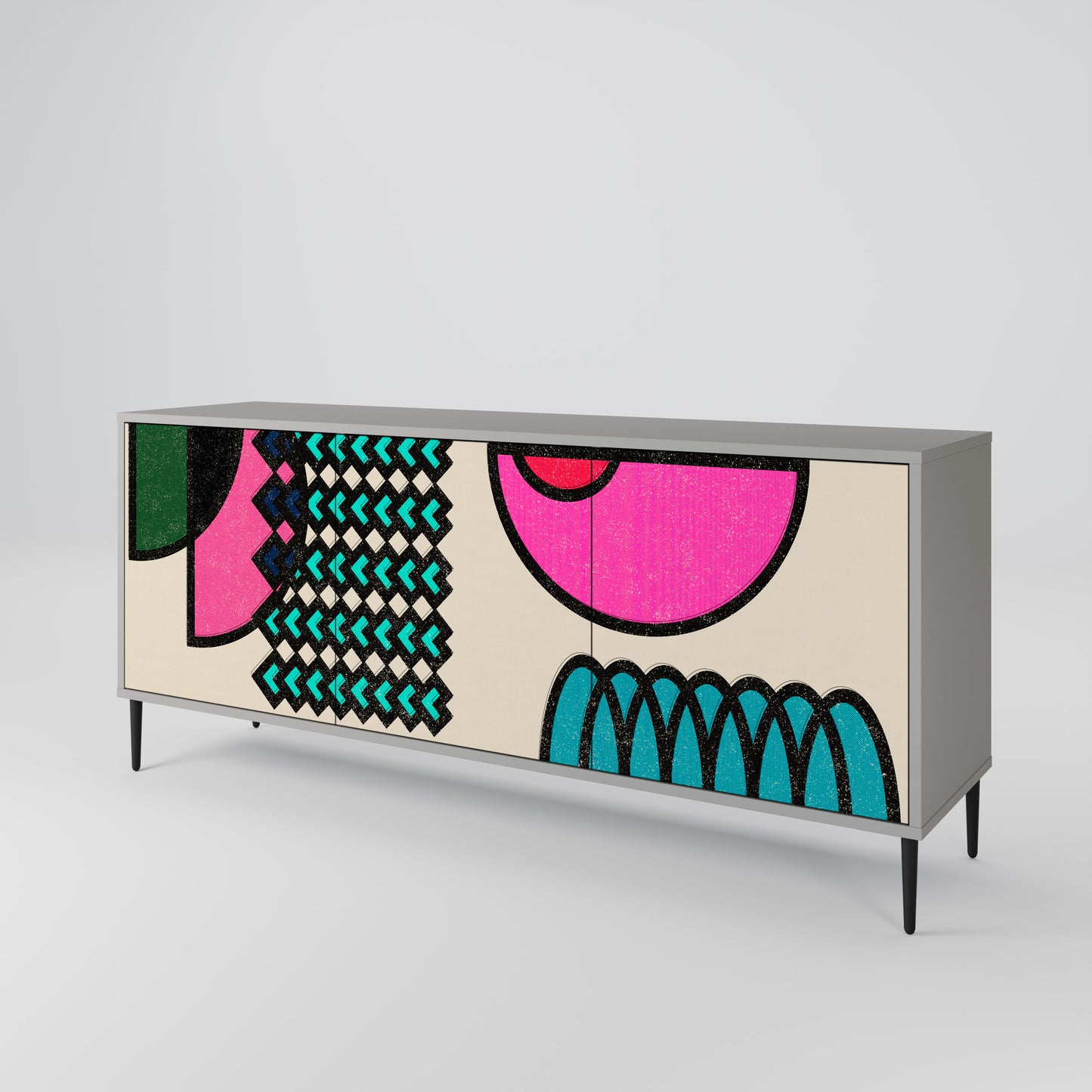 GEOMETRIC RHAPSODY 3-Door Sideboard in Grey Finish