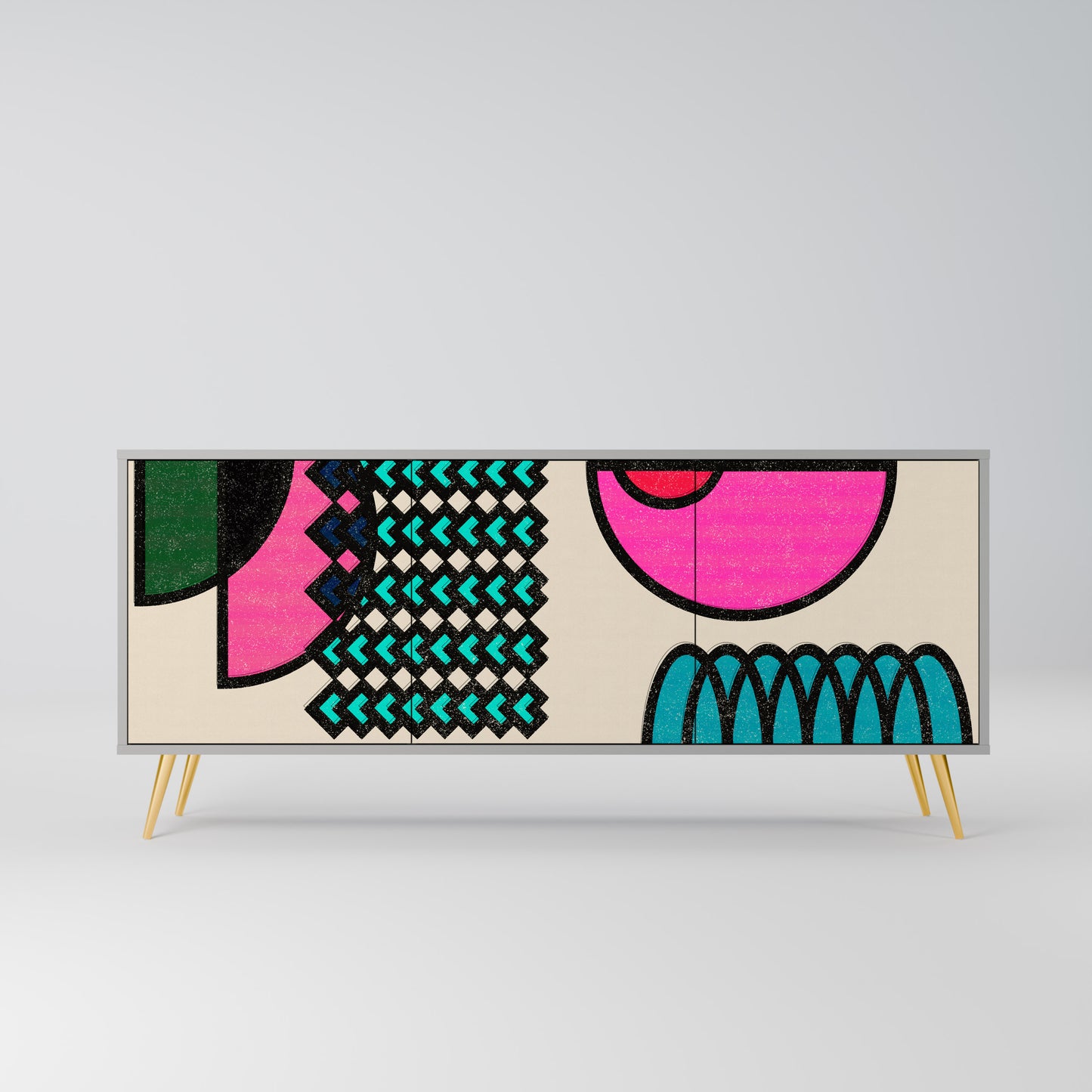 GEOMETRIC RHAPSODY 3-Door Sideboard in Grey Finish