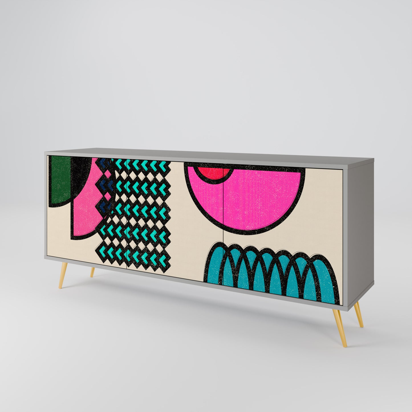 GEOMETRIC RHAPSODY 3-Door Sideboard in Grey Finish