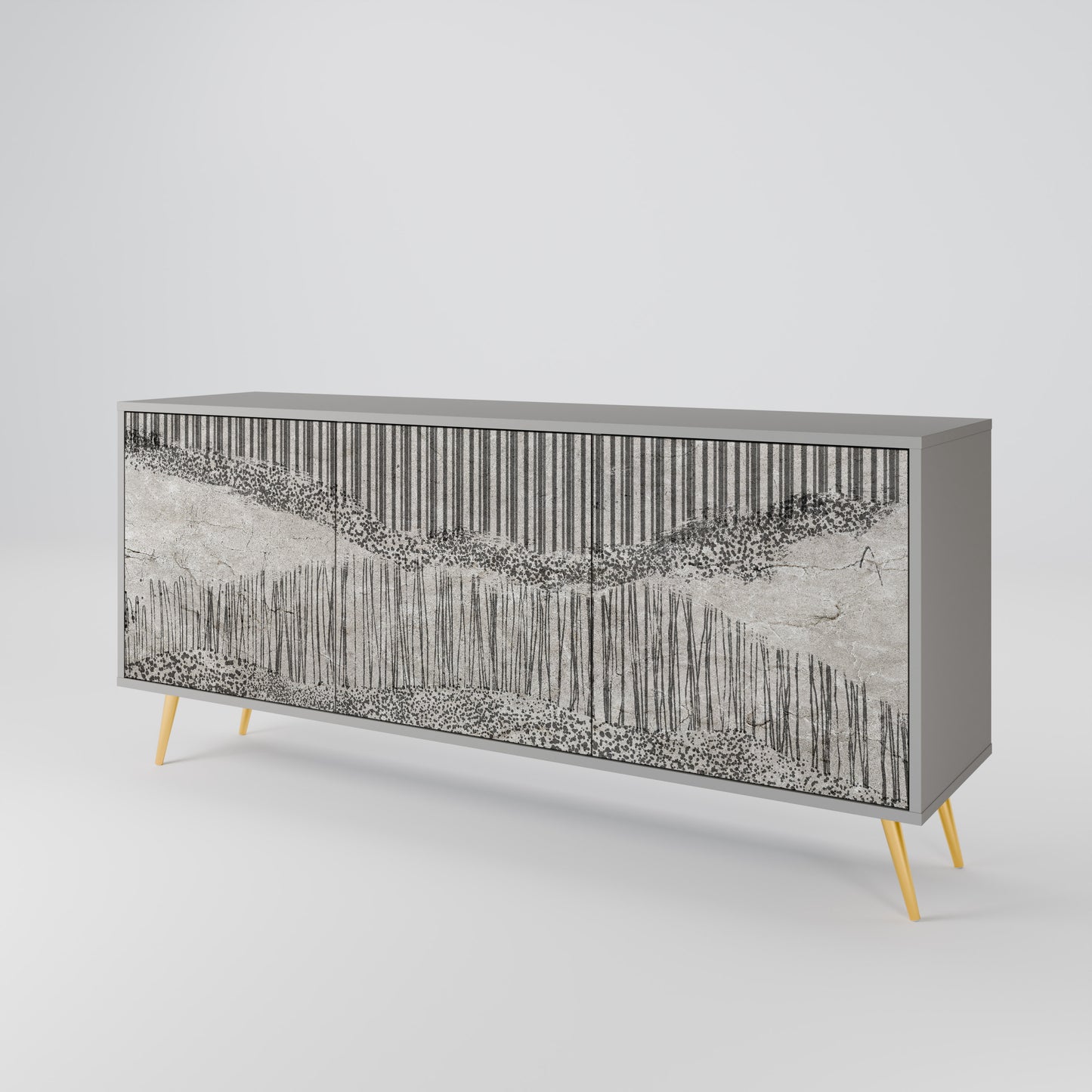 GRAIN LINES 3-Door Sideboard in Grey Finish