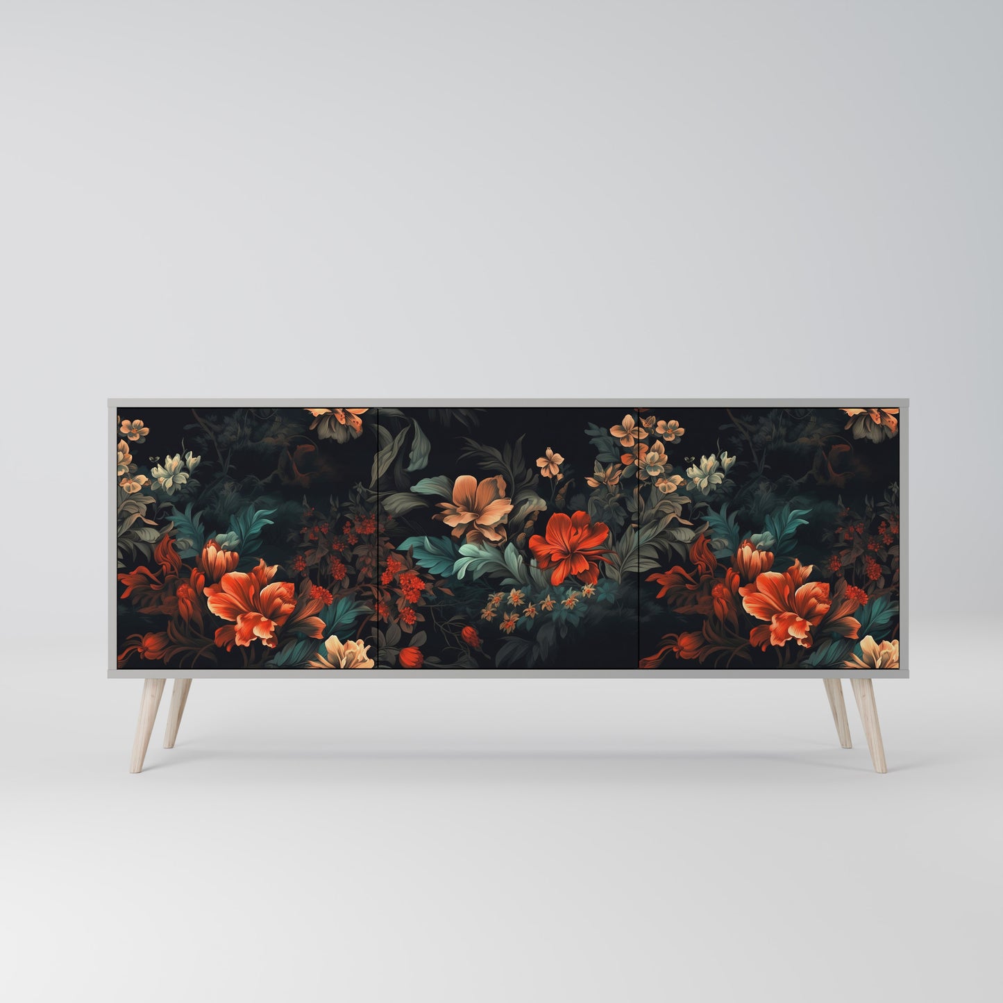 IMAGINARY BLOSSOM 3-dörrars skänk i grå finish