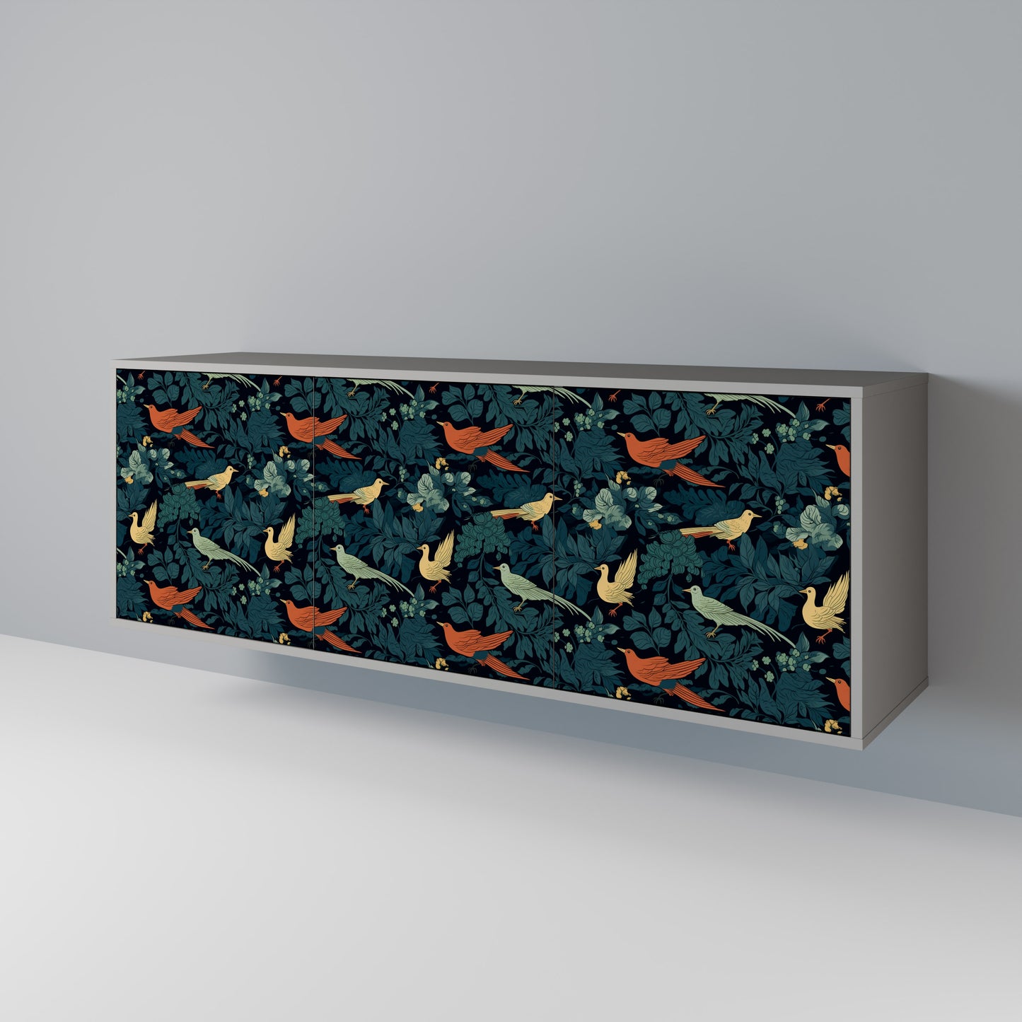 FOWL ORNAMENT 3-dörrars skänk i grå finish