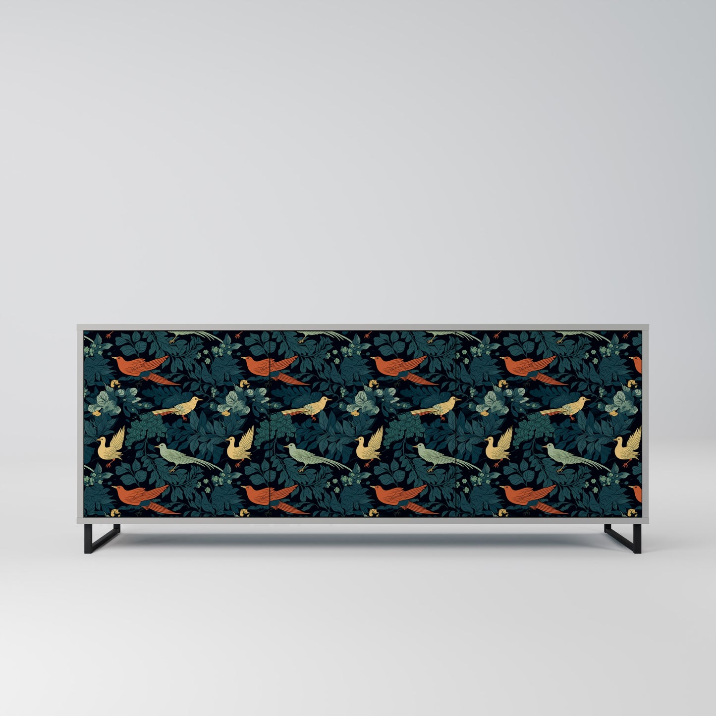 FOWL ORNAMENT 3-dörrars skänk i grå finish