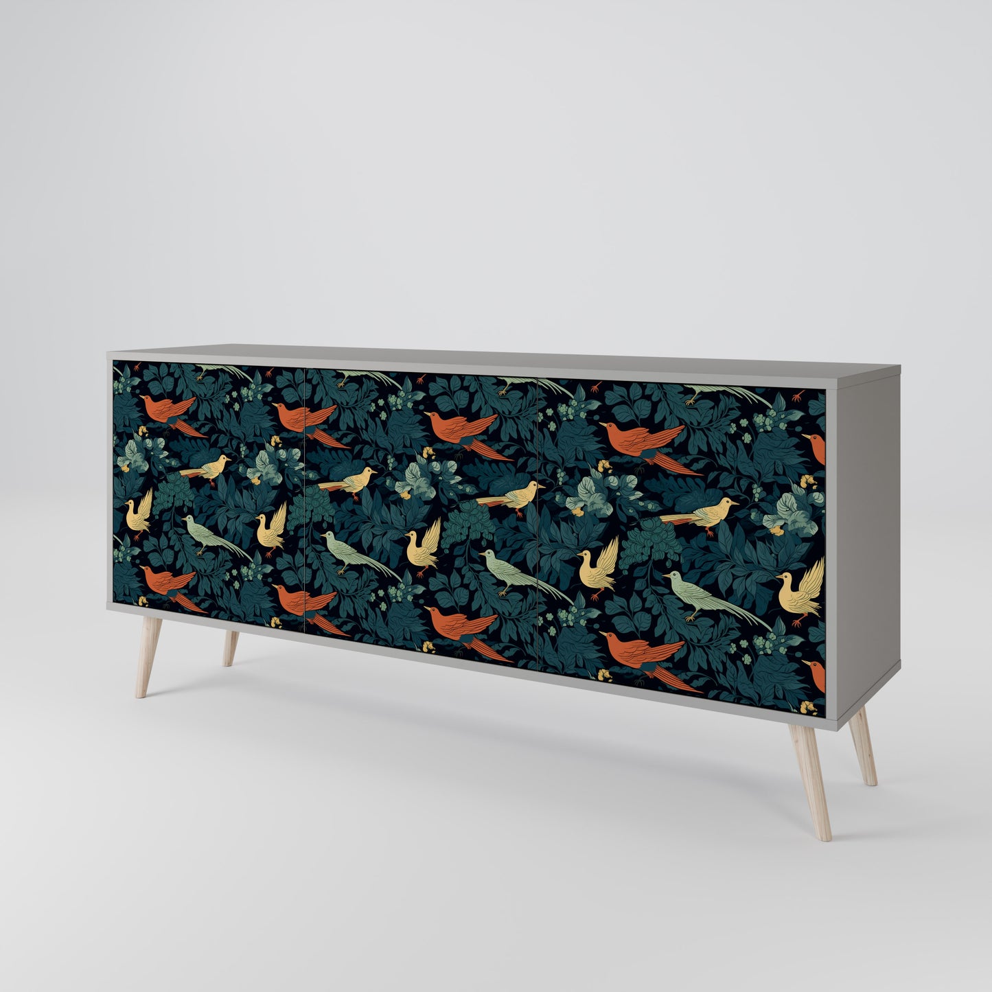 FOWL ORNAMENT 3-dörrars skänk i grå finish