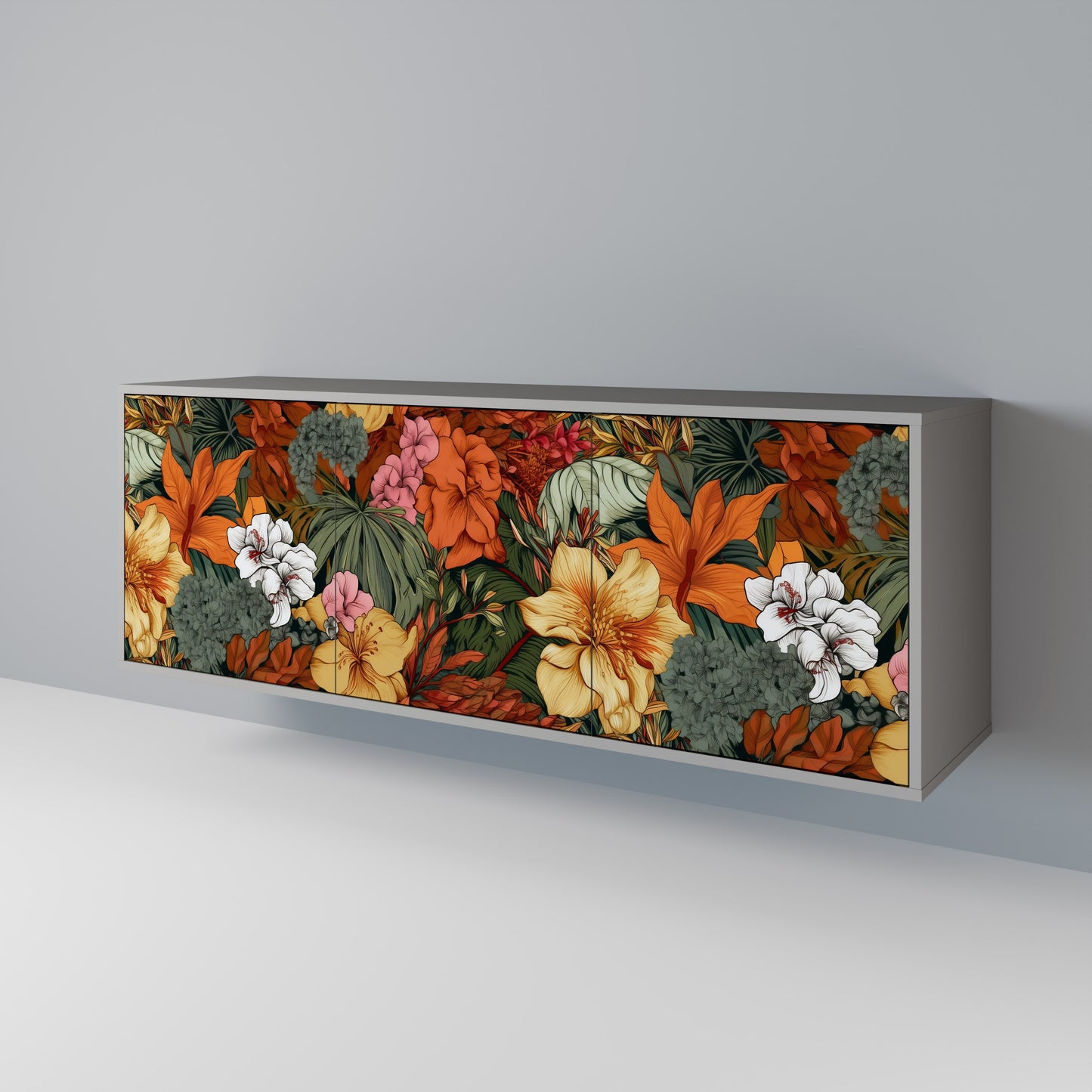 RADIANT FLORA 3-dörrars skänk i grå finish