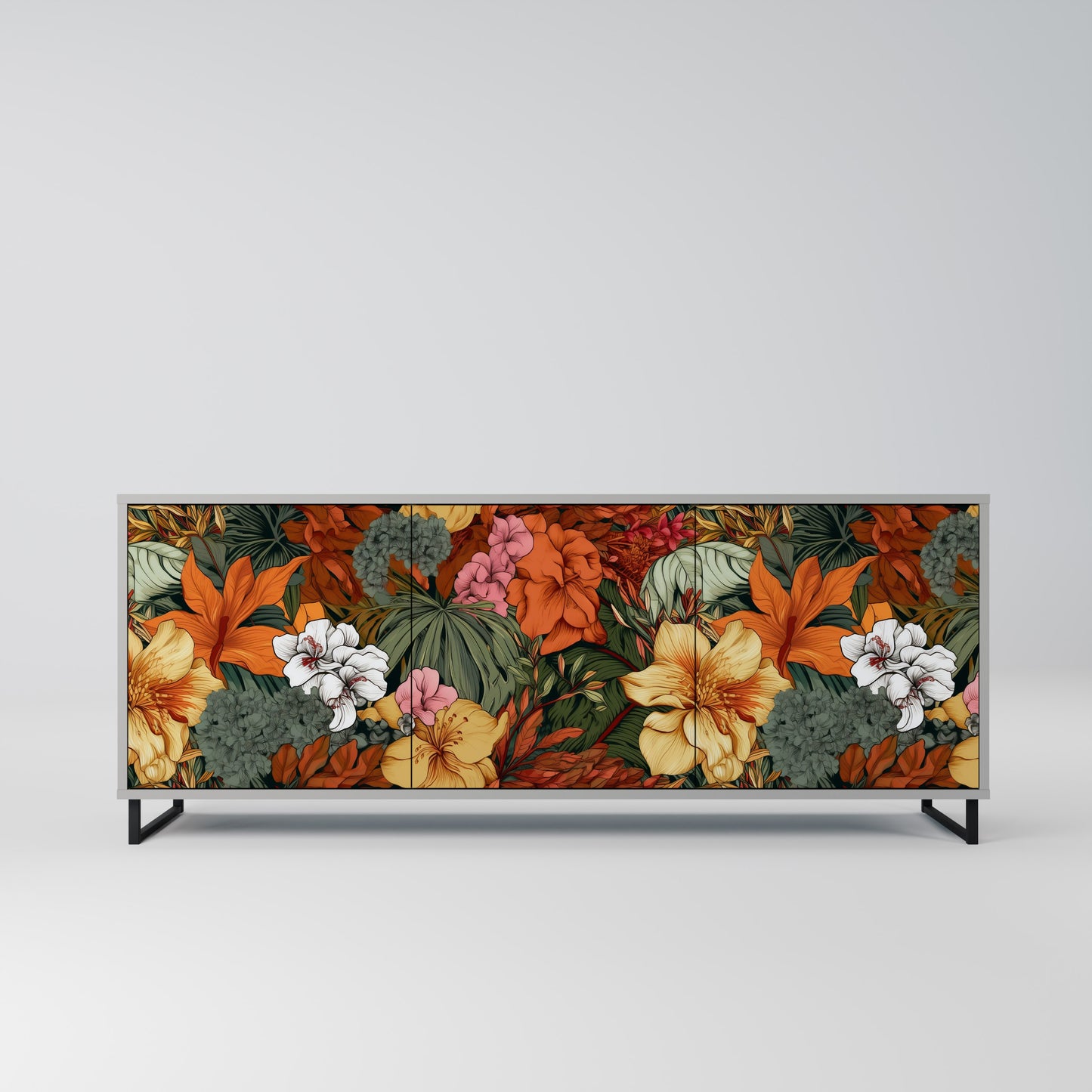 RADIANT FLORA 3-dörrars skänk i grå finish