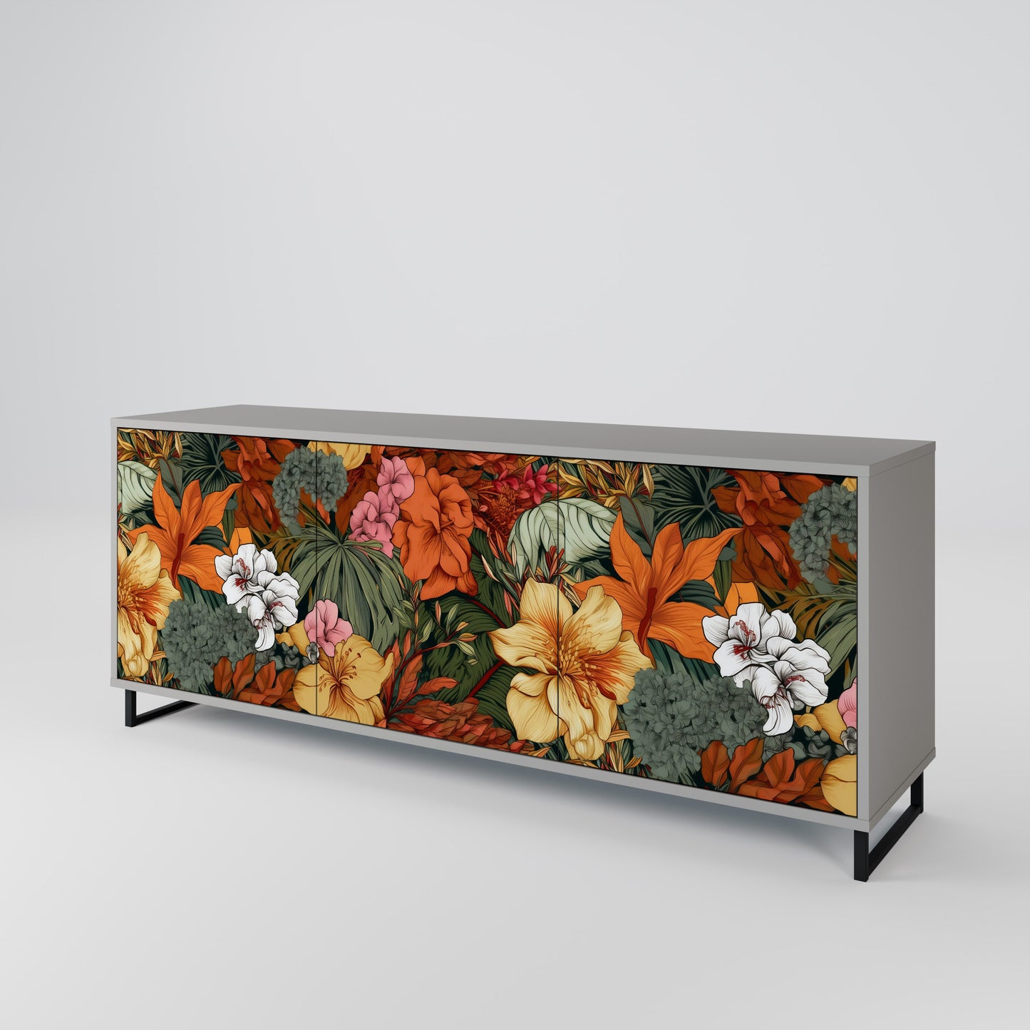 RADIANT FLORA 3-dörrars skänk i grå finish