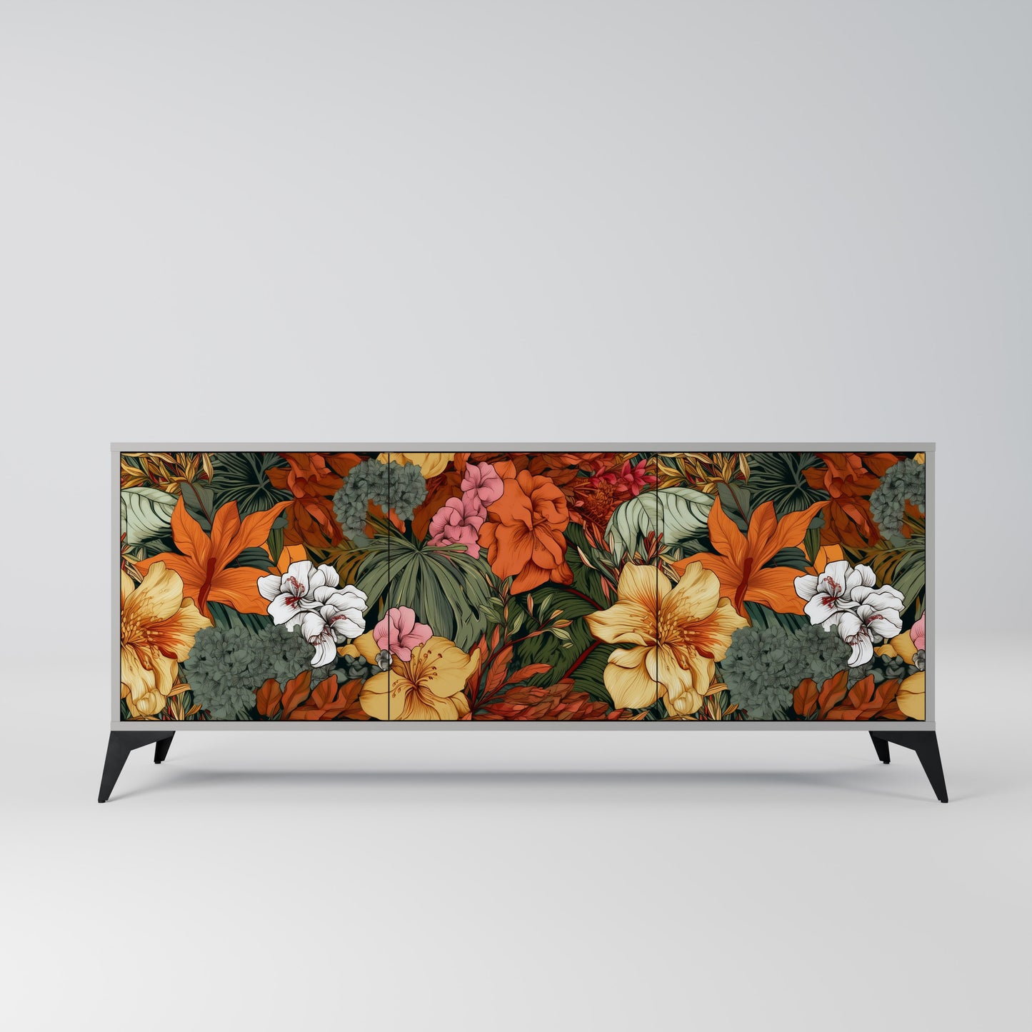 RADIANT FLORA 3-dörrars skänk i grå finish
