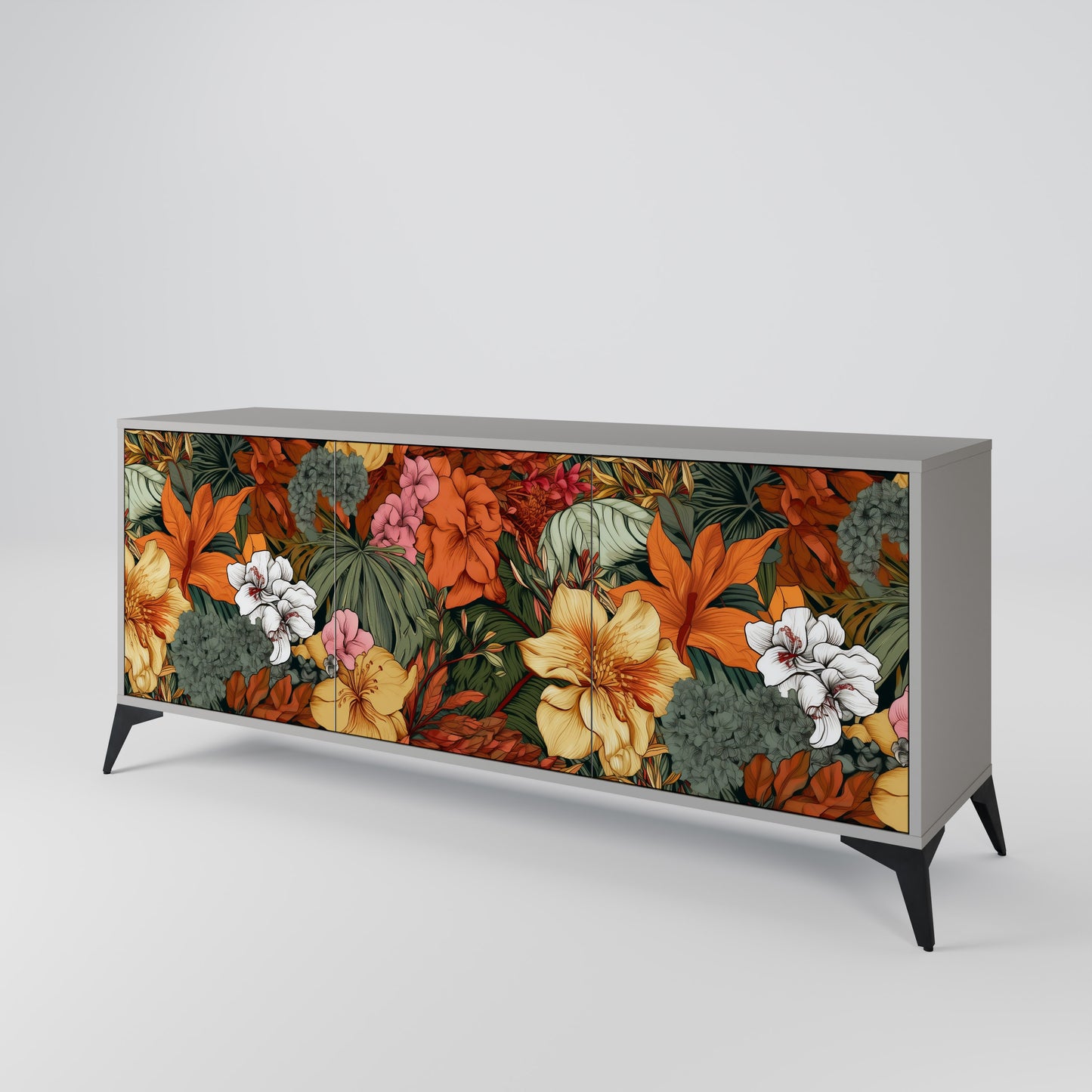 RADIANT FLORA 3-dörrars skänk i grå finish