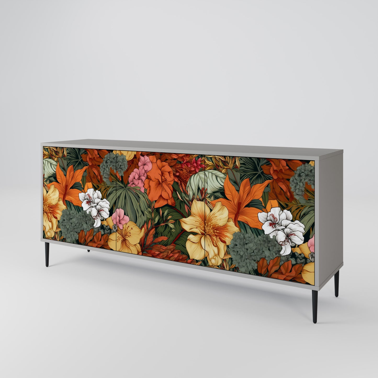 RADIANT FLORA 3-dörrars skänk i grå finish