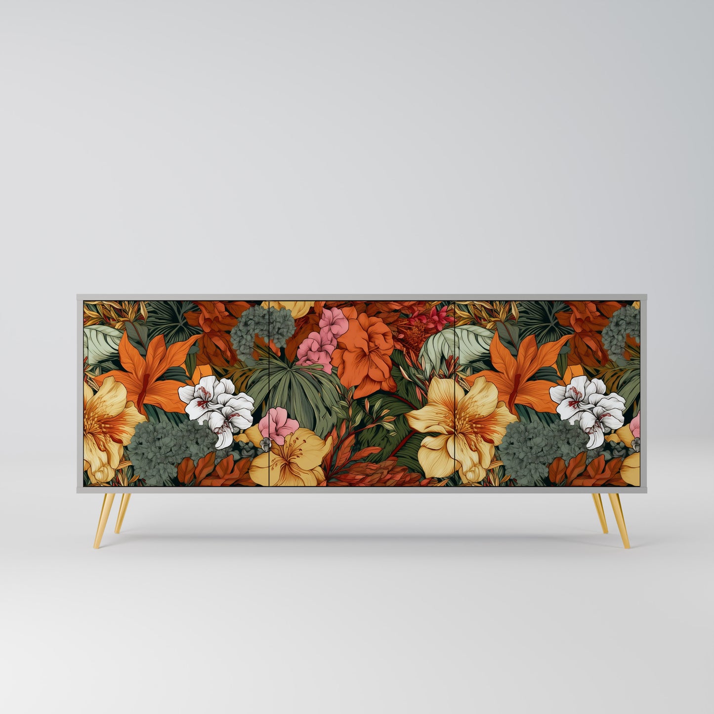 RADIANT FLORA 3-dörrars skänk i grå finish