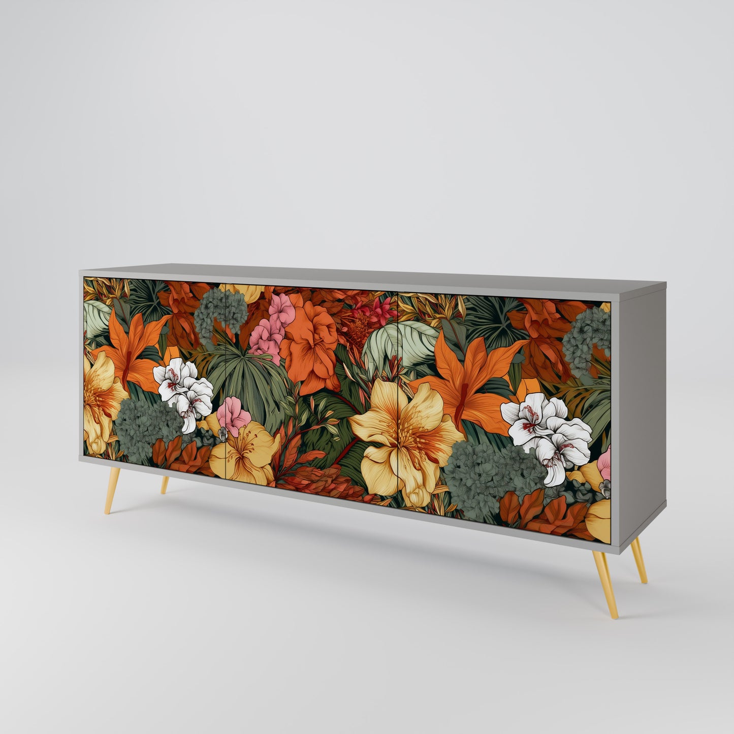 RADIANT FLORA 3-dörrars skänk i grå finish
