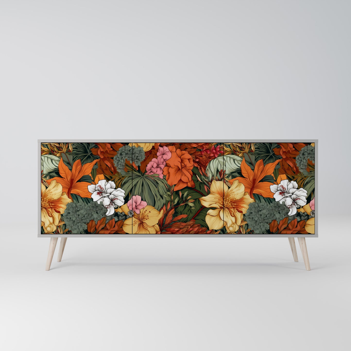 RADIANT FLORA 3-dörrars skänk i grå finish