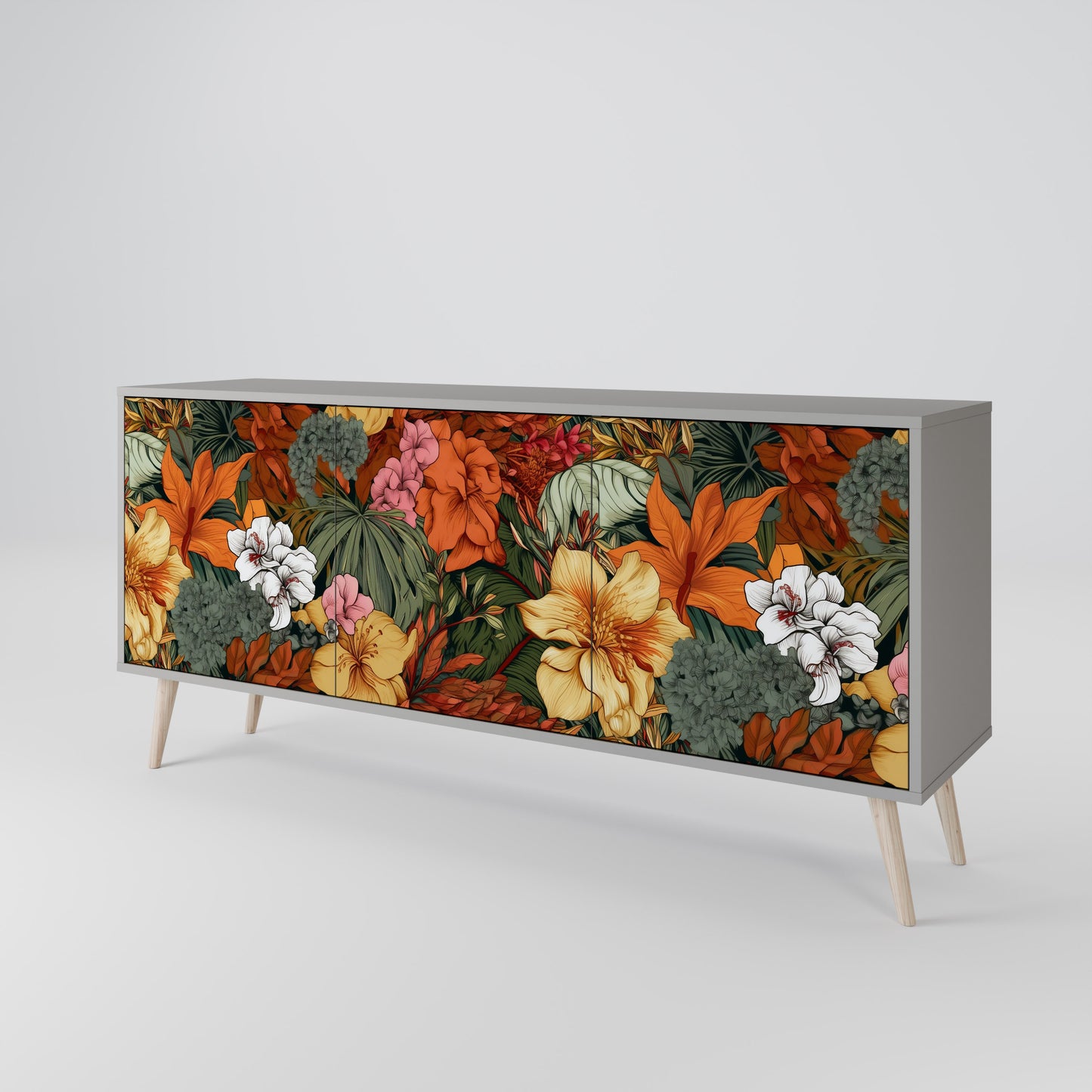 RADIANT FLORA 3-dörrars skänk i grå finish