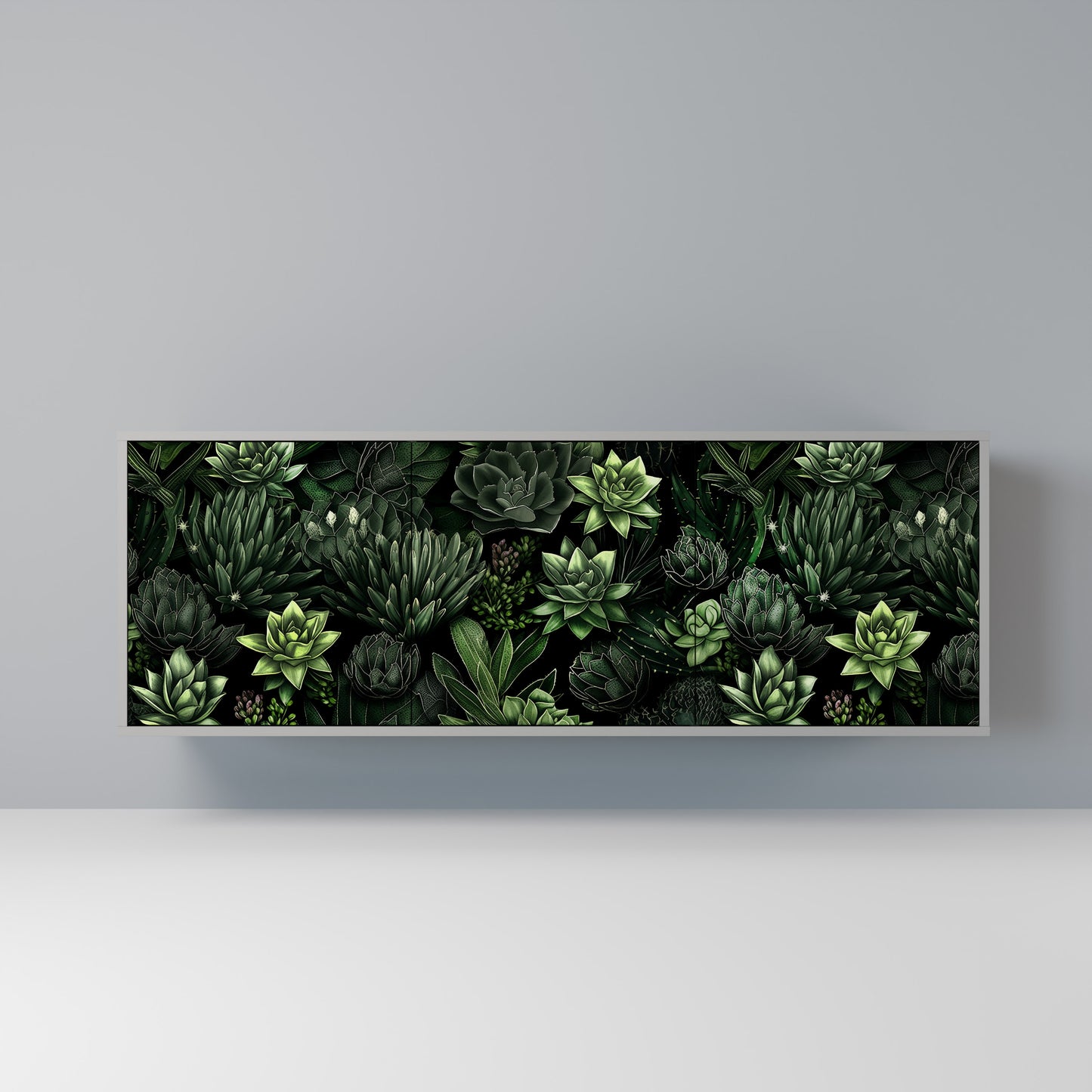SUCCULENT JUNGLE 3-dörrars skänk i grå finish