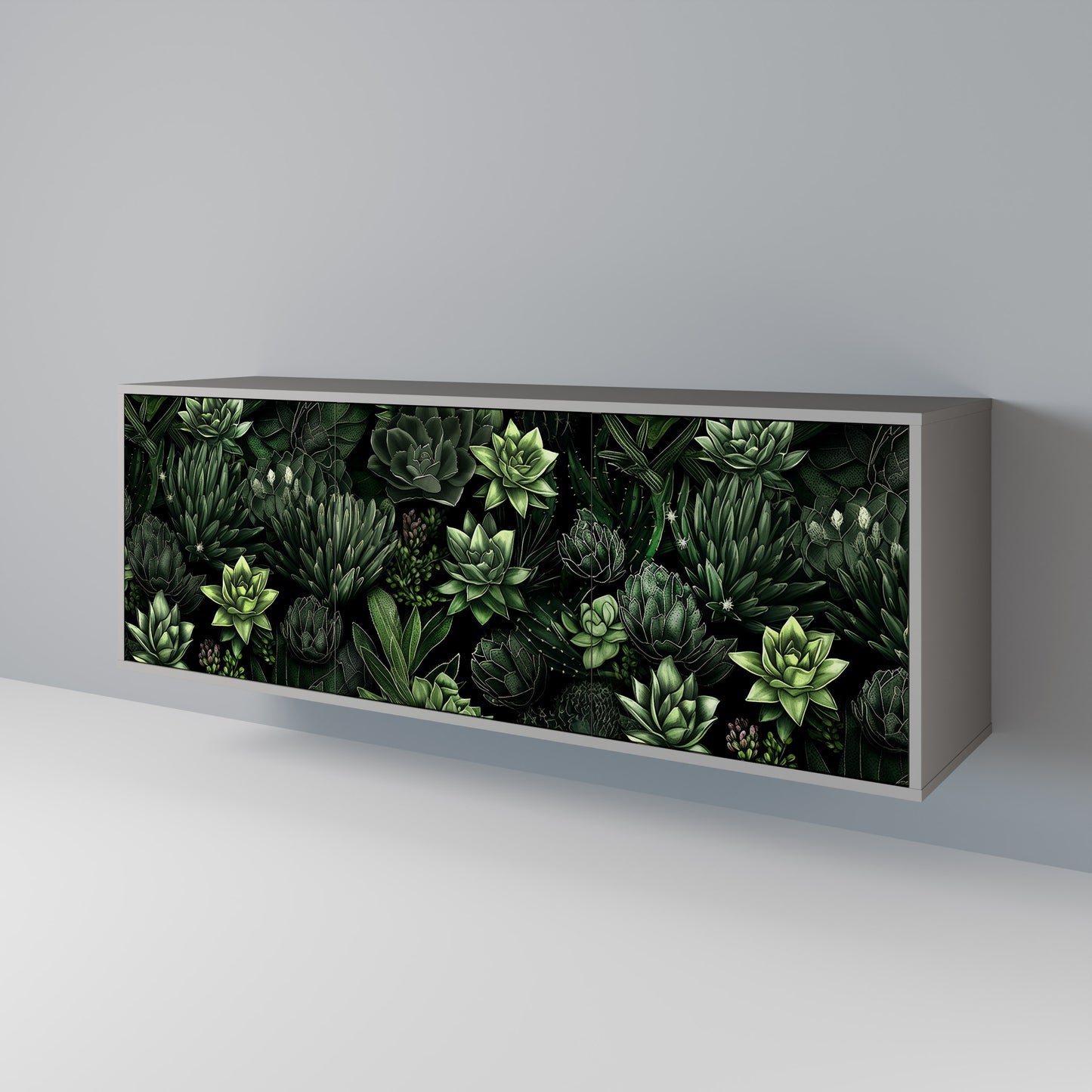 SUCCULENT JUNGLE 3-dörrars skänk i grå finish