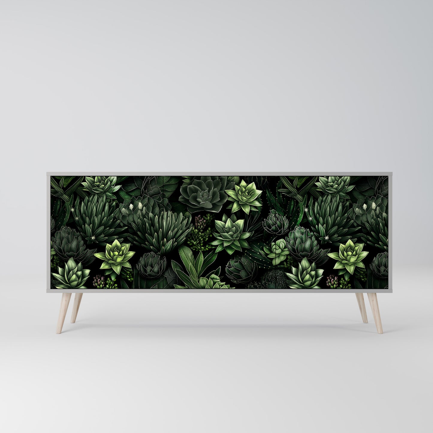 SUCCULENT JUNGLE 3-dörrars skänk i grå finish