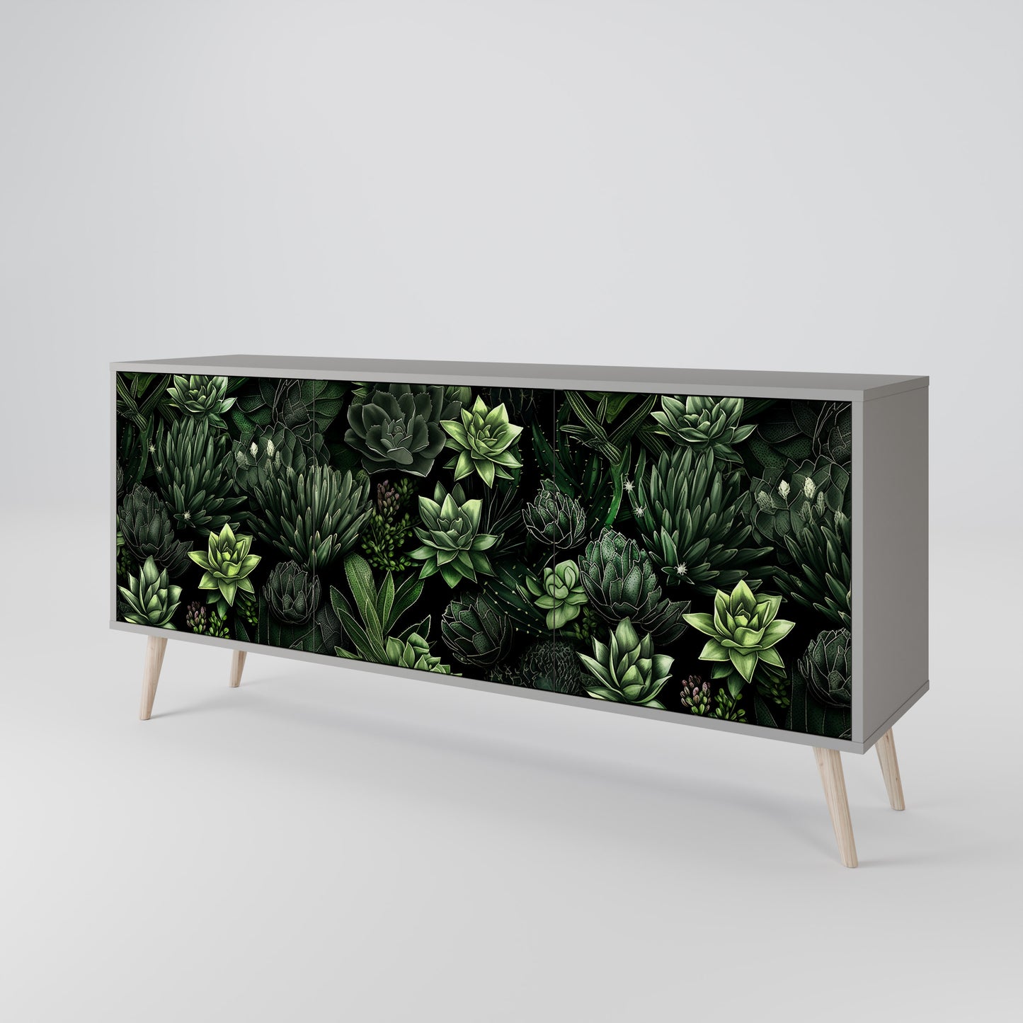 SUCCULENT JUNGLE 3-dörrars skänk i grå finish