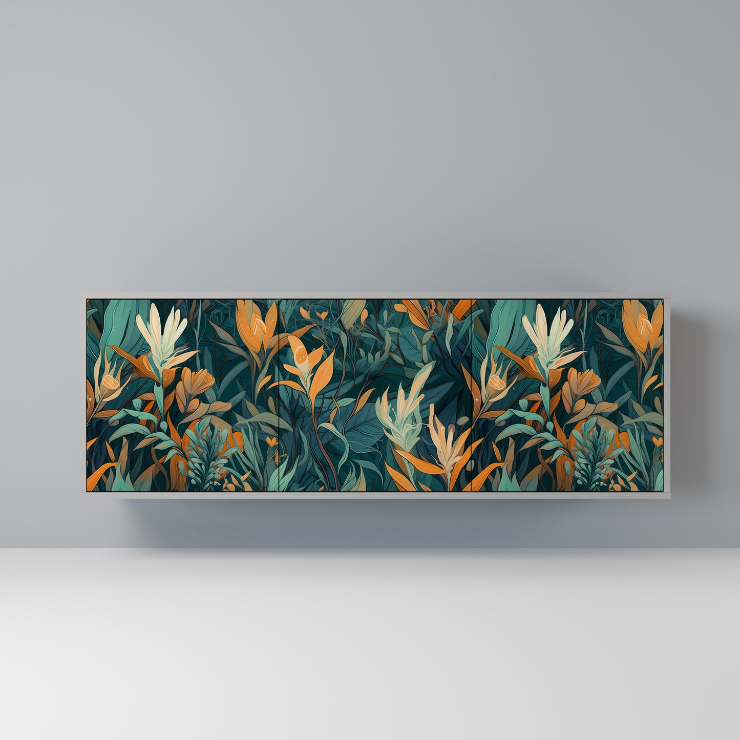 FLORAL SERENITY 3-dörrars skänk i grå finish