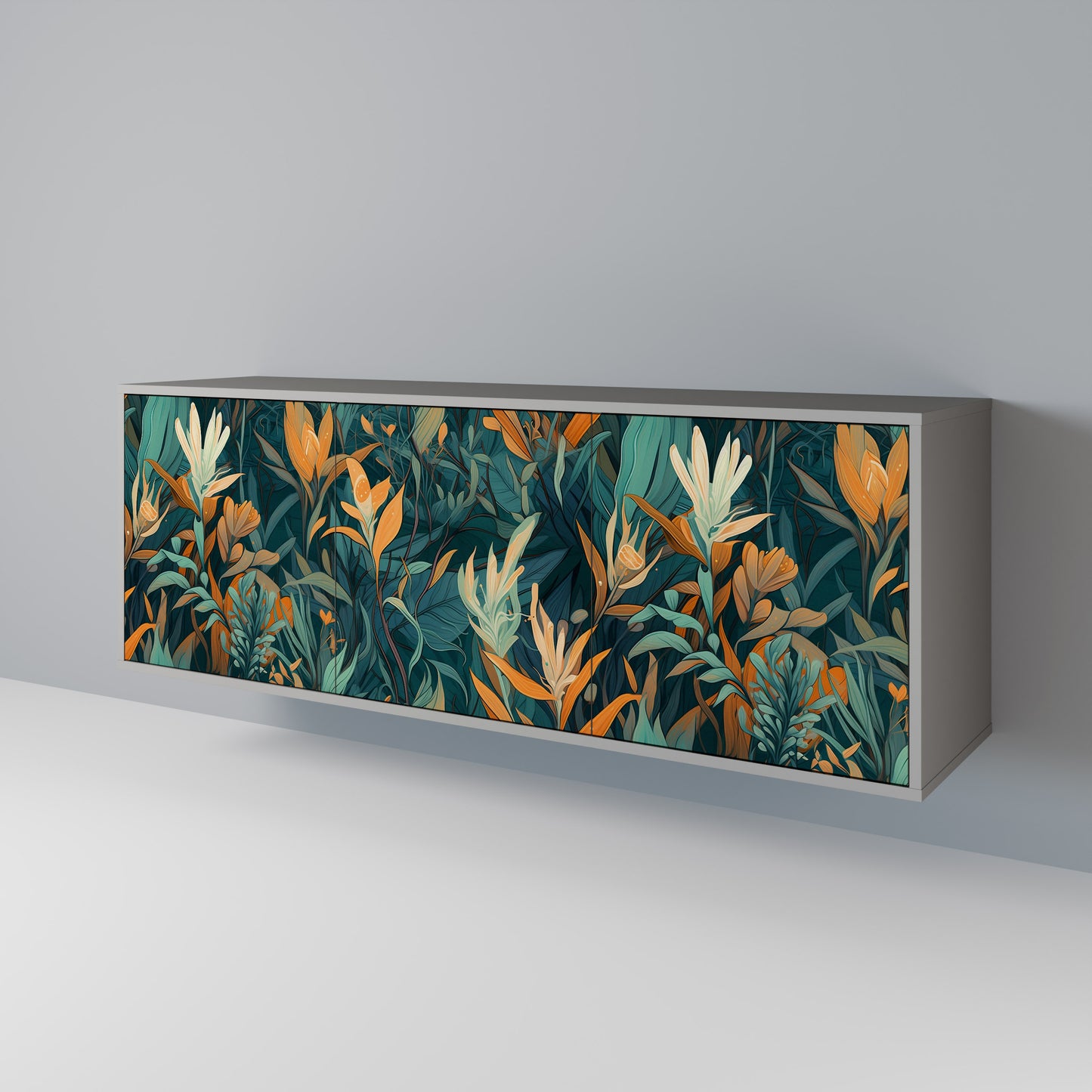 FLORAL SERENITY 3-dörrars skänk i grå finish