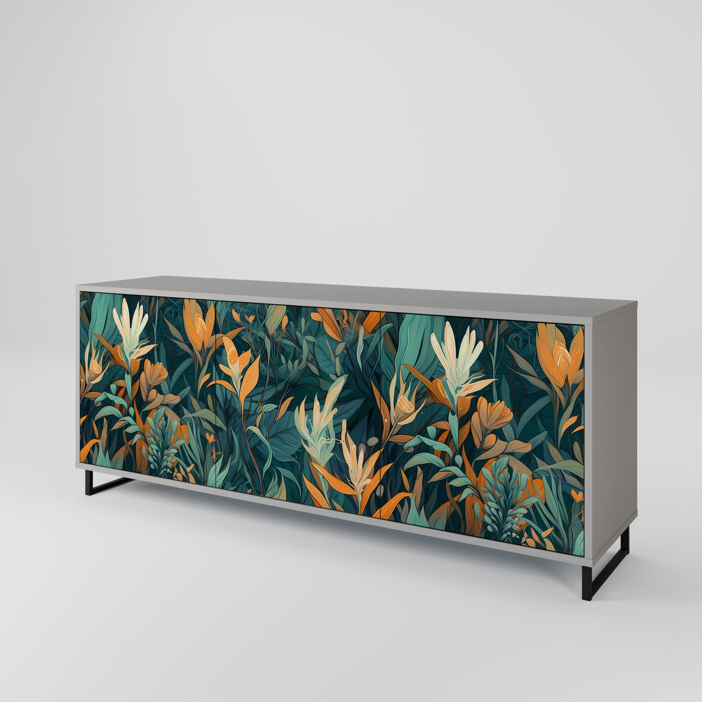 FLORAL SERENITY 3-dörrars skänk i grå finish