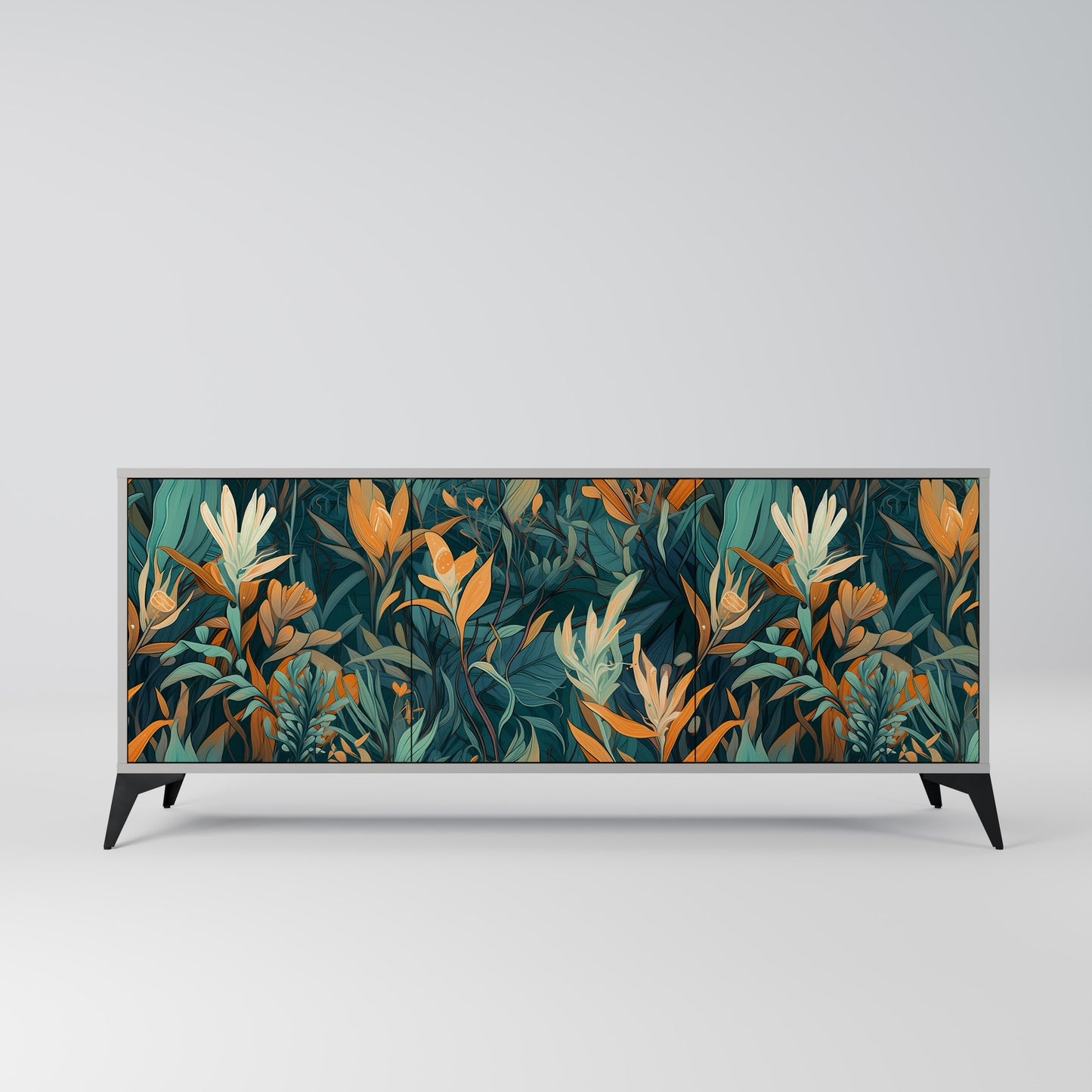 FLORAL SERENITY 3-dörrars skänk i grå finish