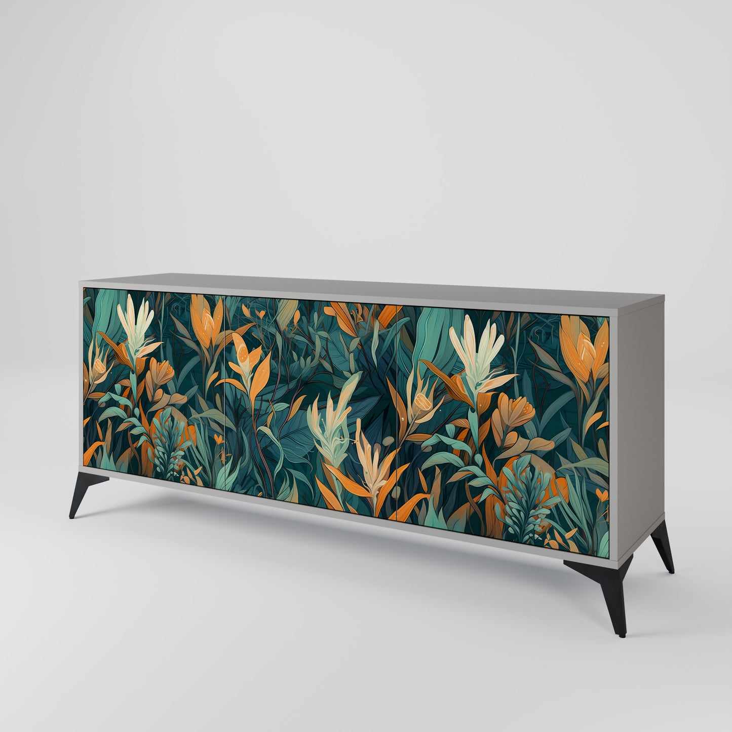 FLORAL SERENITY 3-dörrars skänk i grå finish