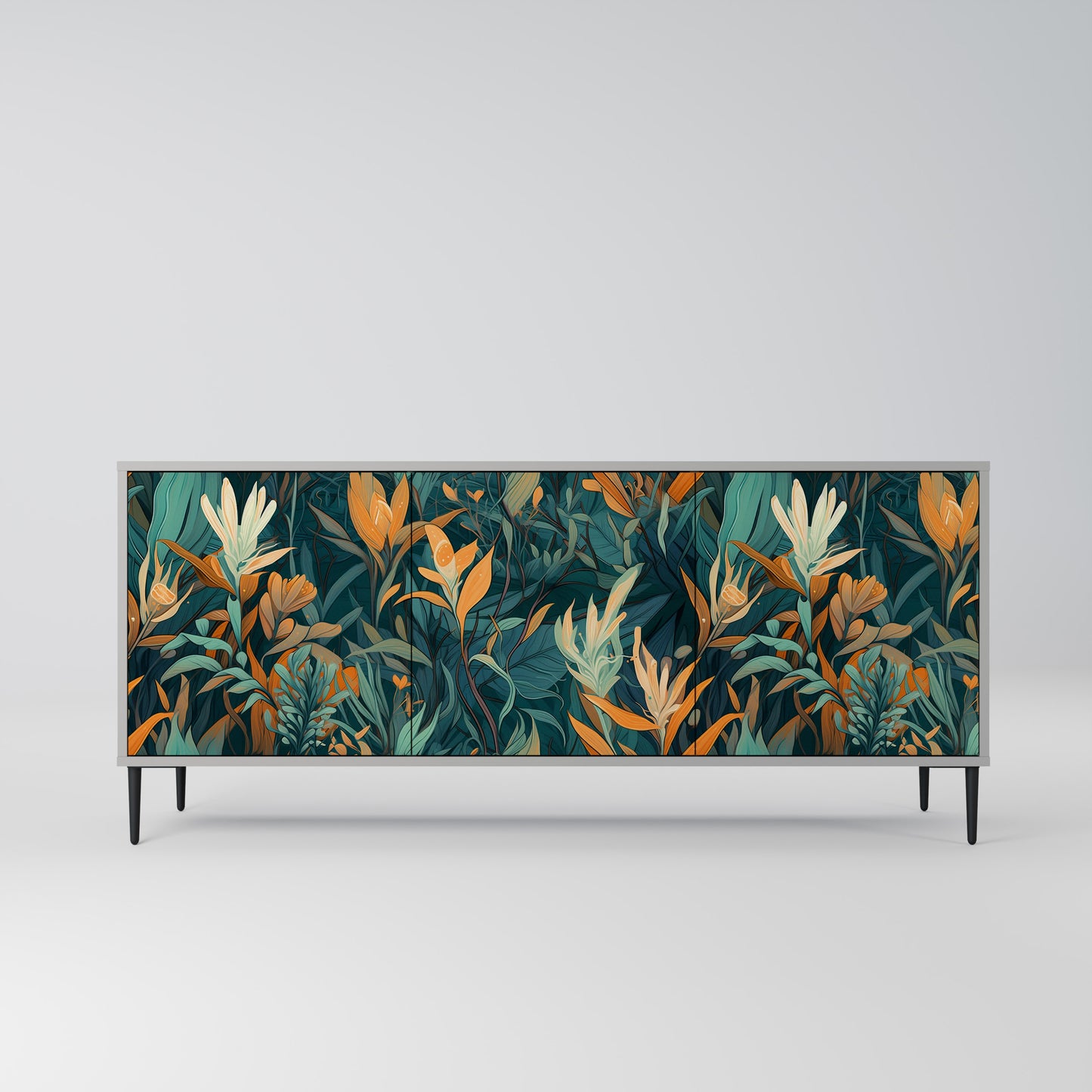 FLORAL SERENITY 3-dörrars skänk i grå finish
