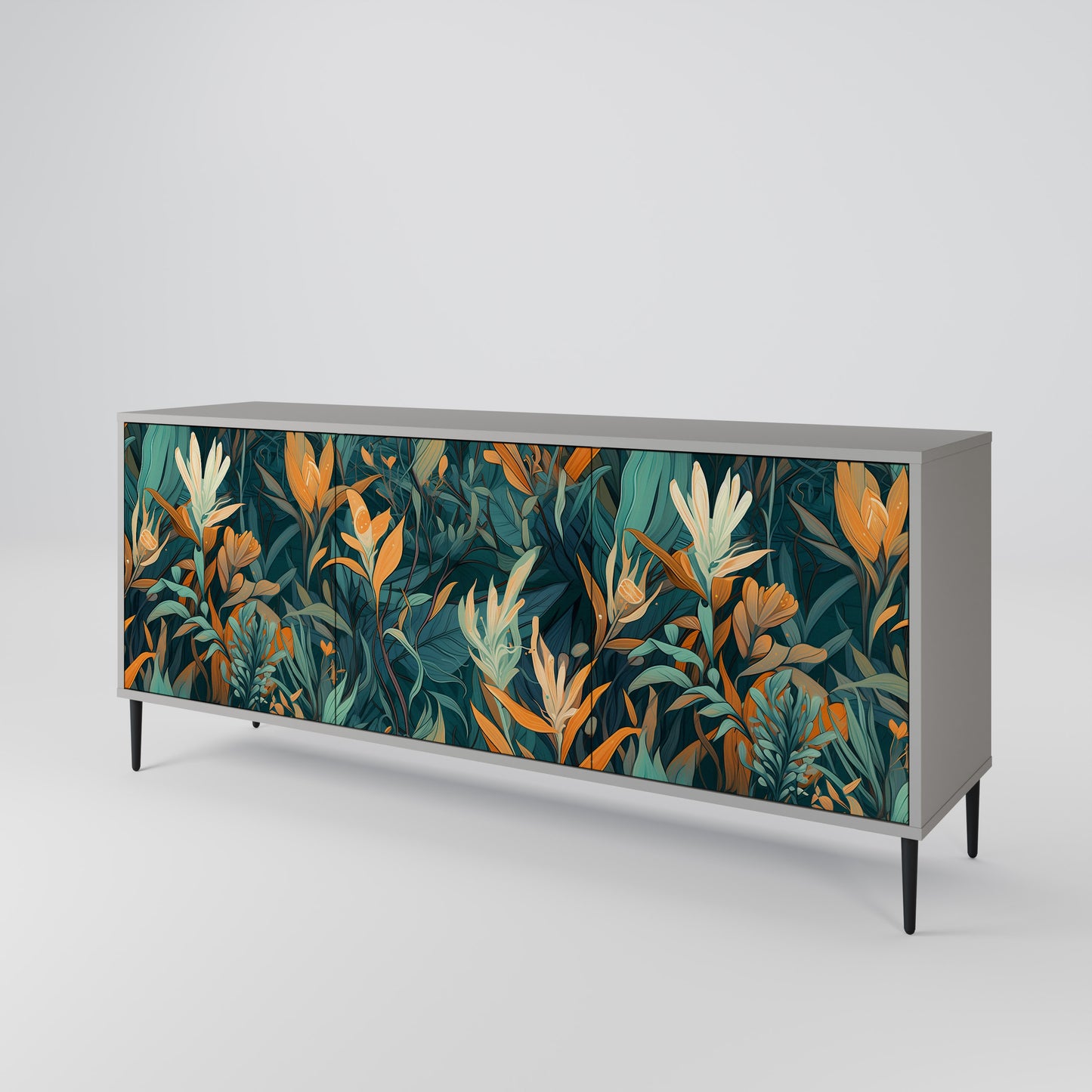 FLORAL SERENITY 3-dörrars skänk i grå finish