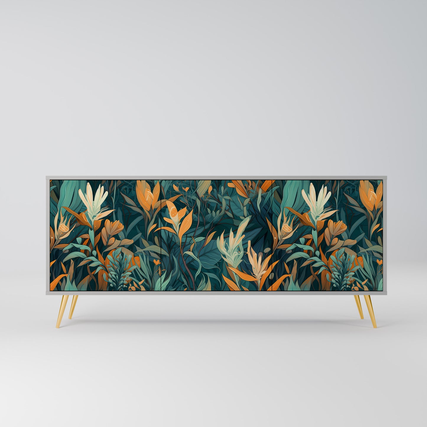FLORAL SERENITY 3-dörrars skänk i grå finish