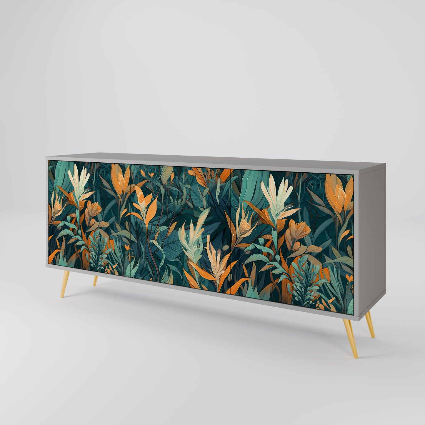 FLORAL SERENITY 3-dörrars skänk i grå finish