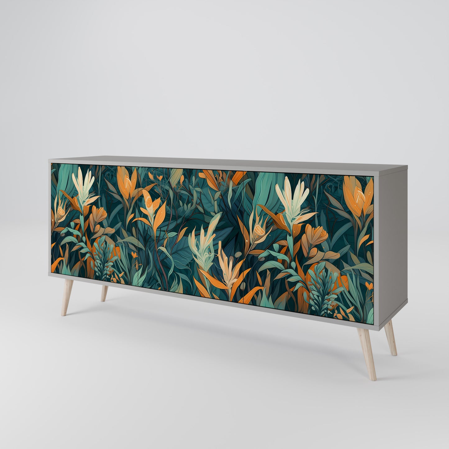 FLORAL SERENITY 3-dörrars skänk i grå finish