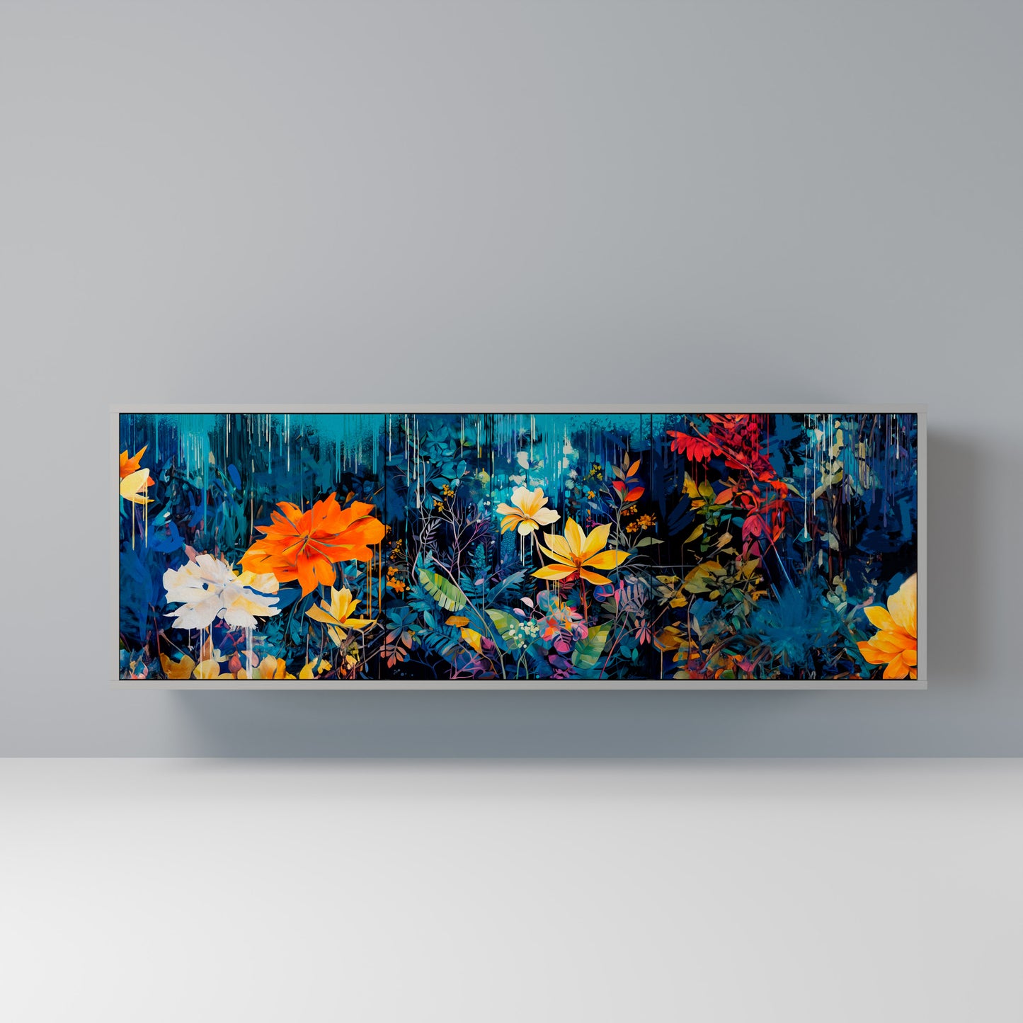 MIDNIGHT BLOSSOM 3-Door Sideboard in Grey Finish