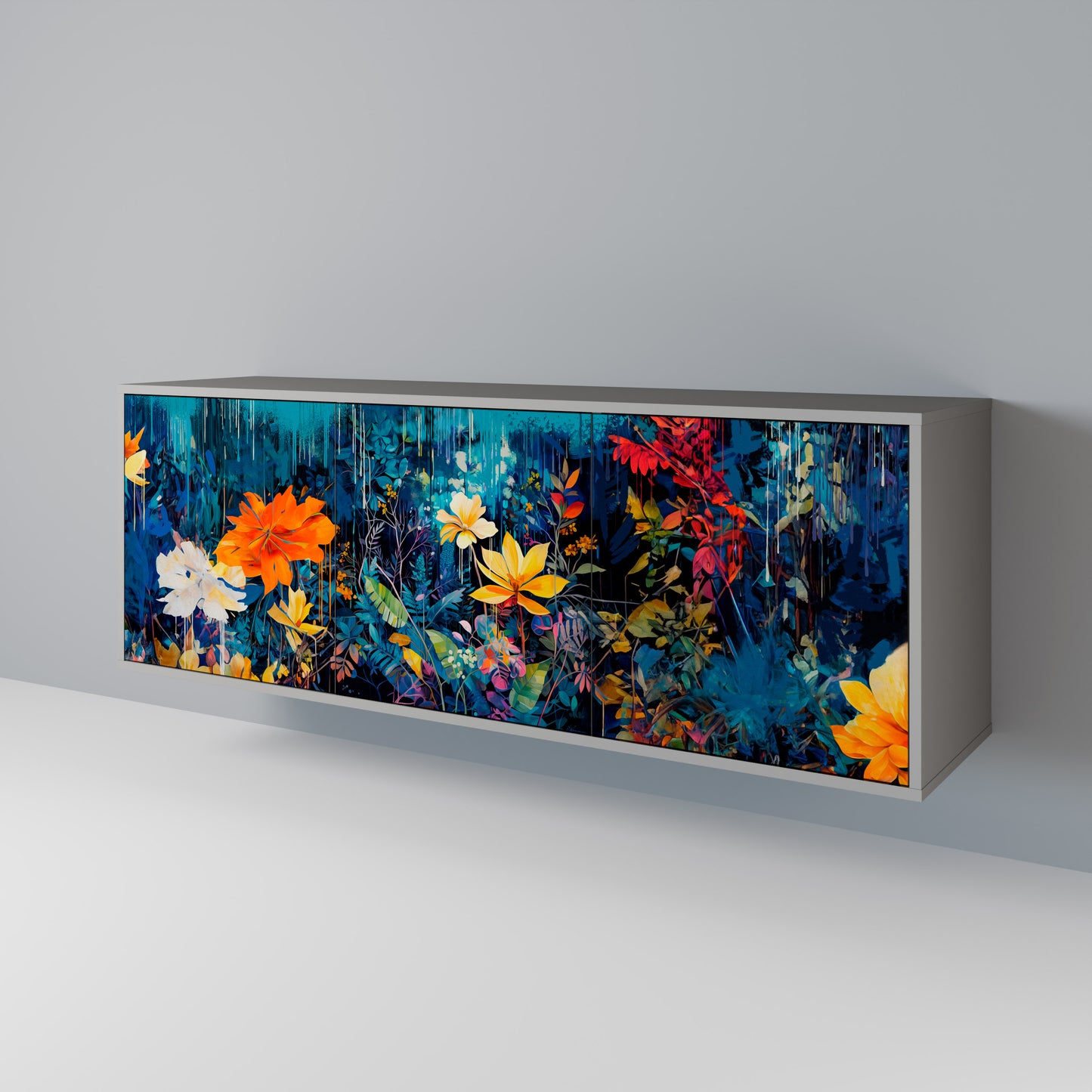 MIDNIGHT BLOSSOM 3-Door Sideboard in Grey Finish