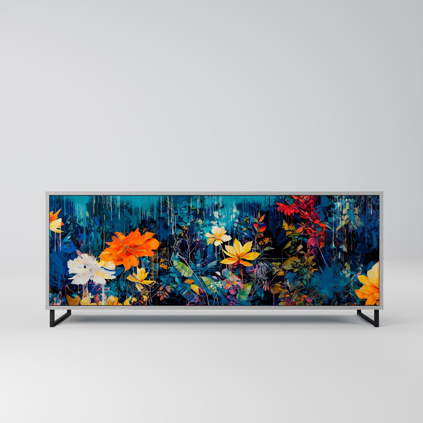 MIDNIGHT BLOSSOM 3-Door Sideboard in Grey Finish
